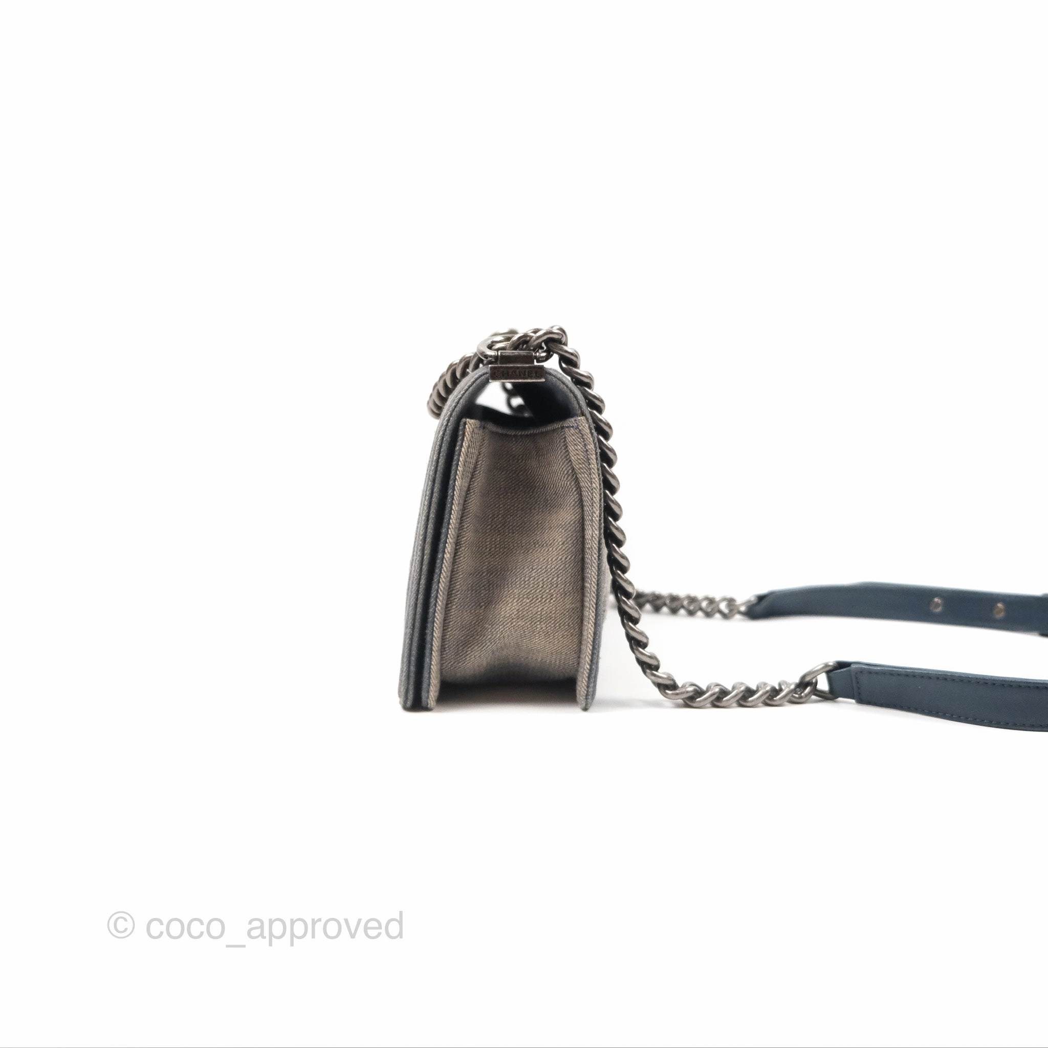 Chanel Medium Chevron Boy Washed Denim Ruthenium Hardware