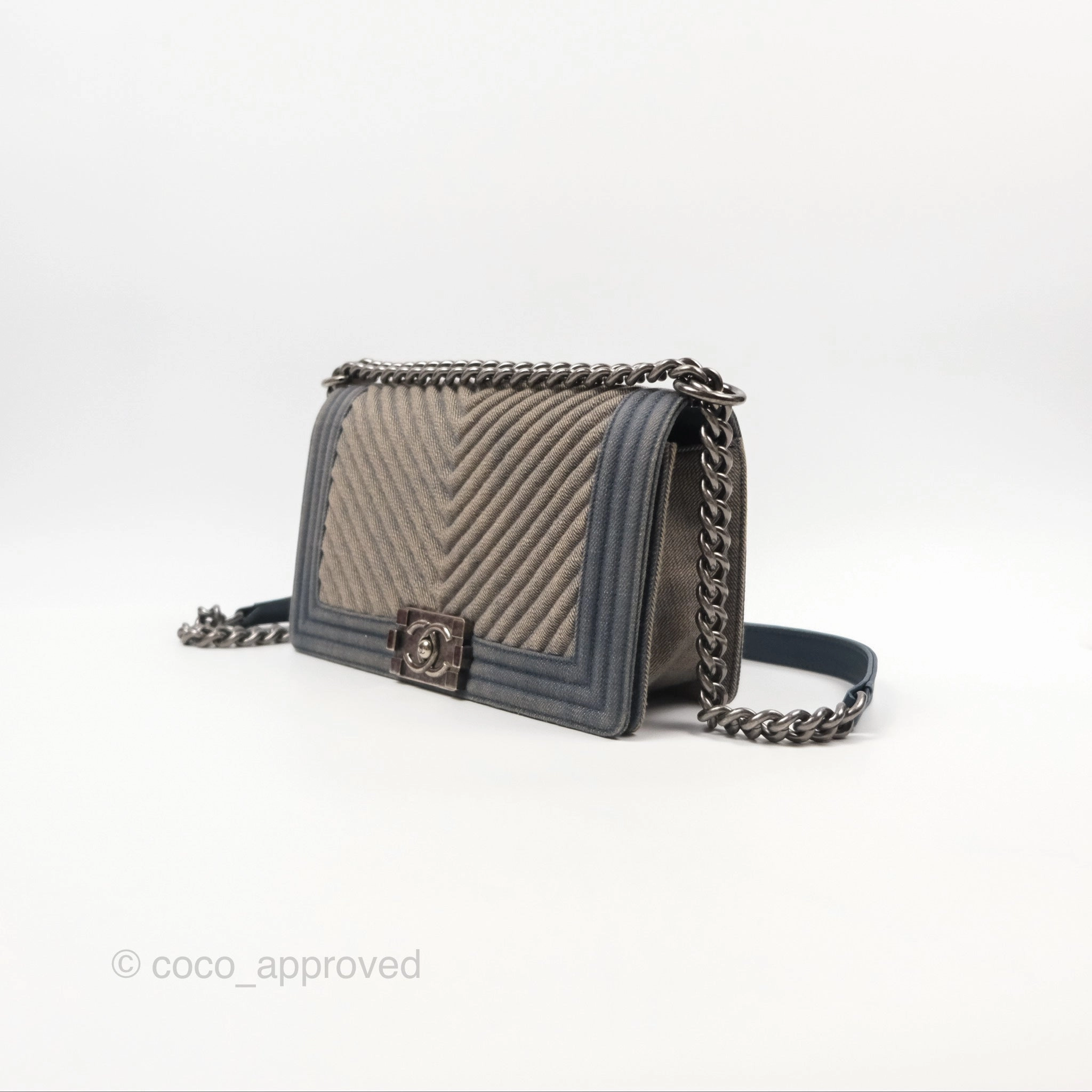 Chanel Medium Chevron Boy Washed Denim Ruthenium Hardware