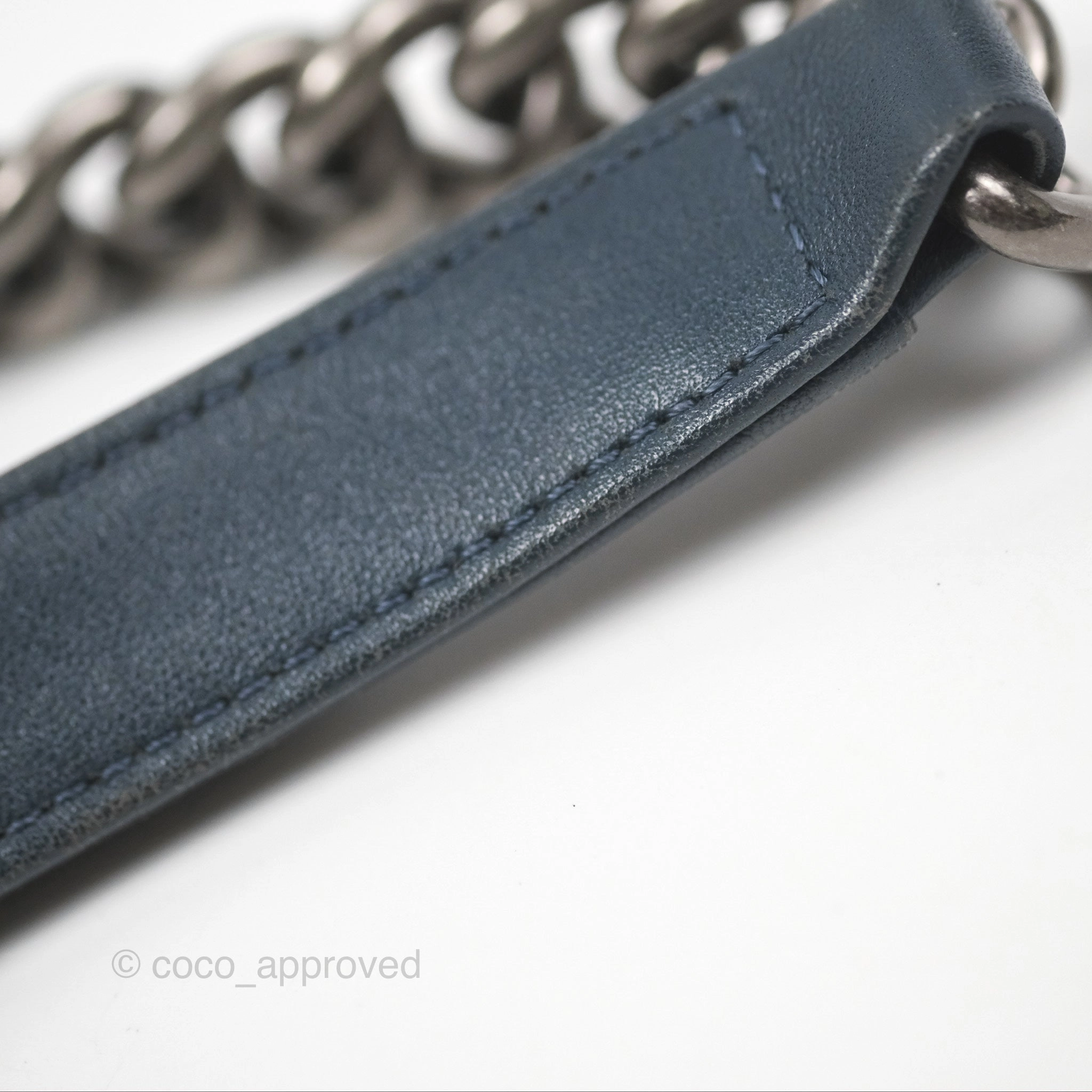 Chanel Medium Chevron Boy Washed Denim Ruthenium Hardware