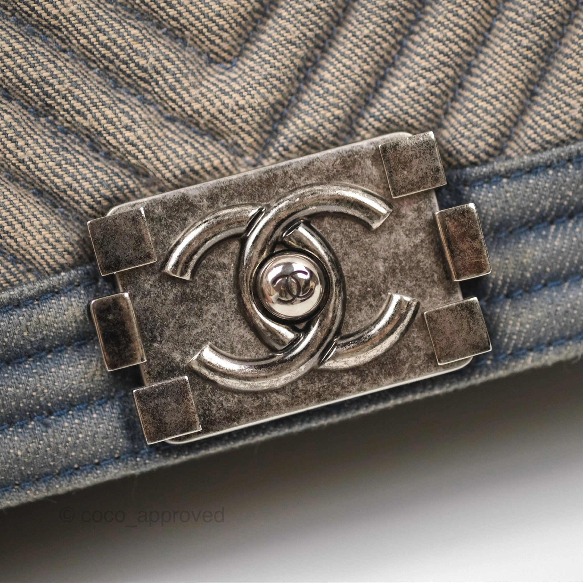 Chanel Medium Chevron Boy Washed Denim Ruthenium Hardware