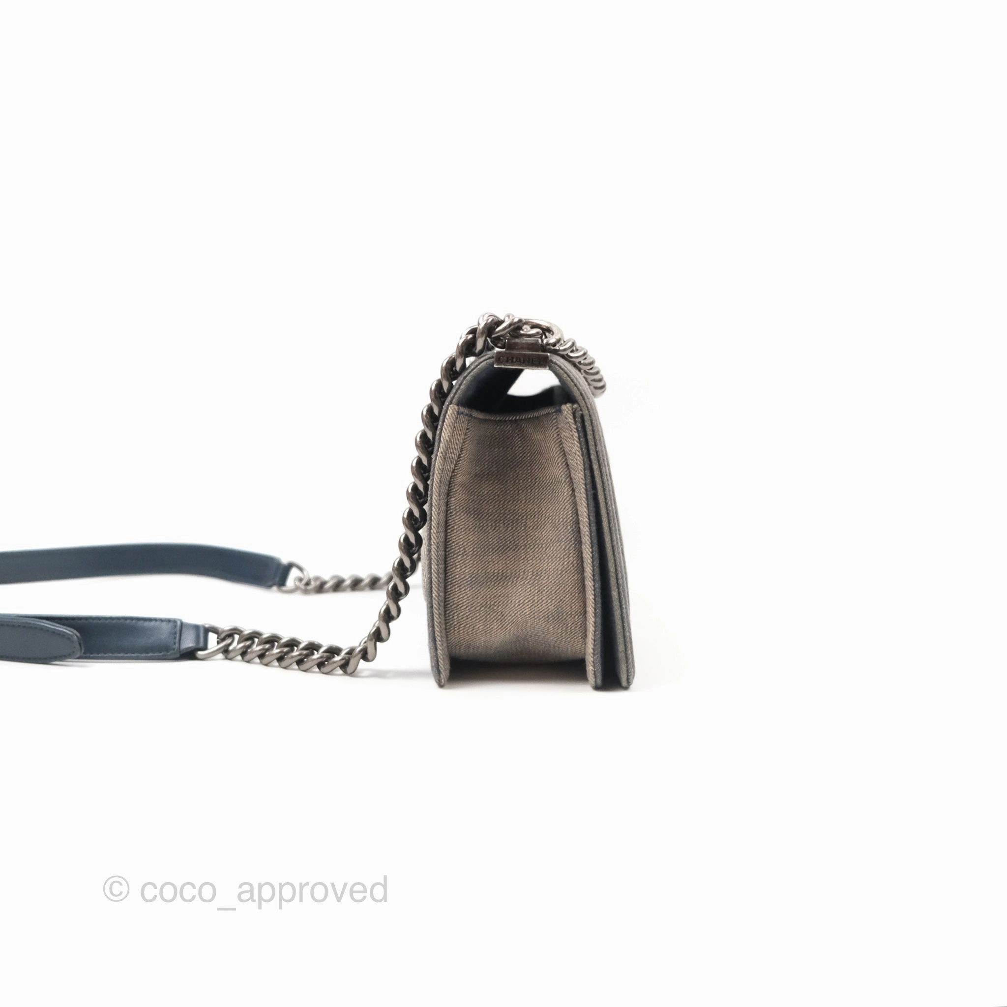 Chanel Medium Chevron Boy Washed Denim Ruthenium Hardware