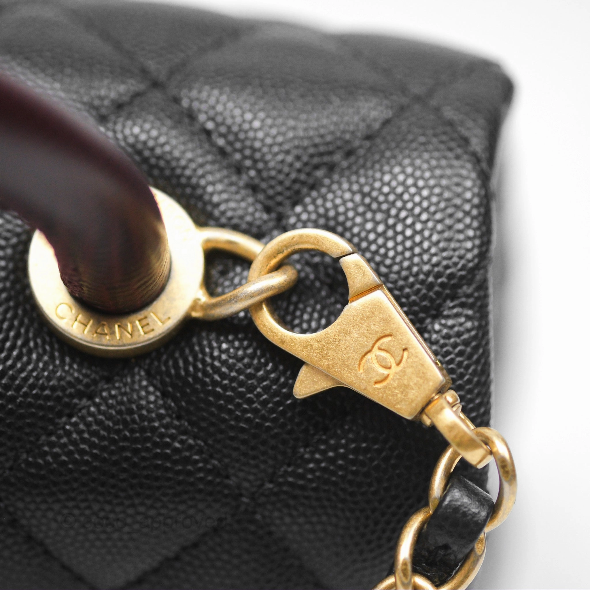 Chanel Medium Coco Handle Quilted Black Caviar Lizard Handle Gold Hardware