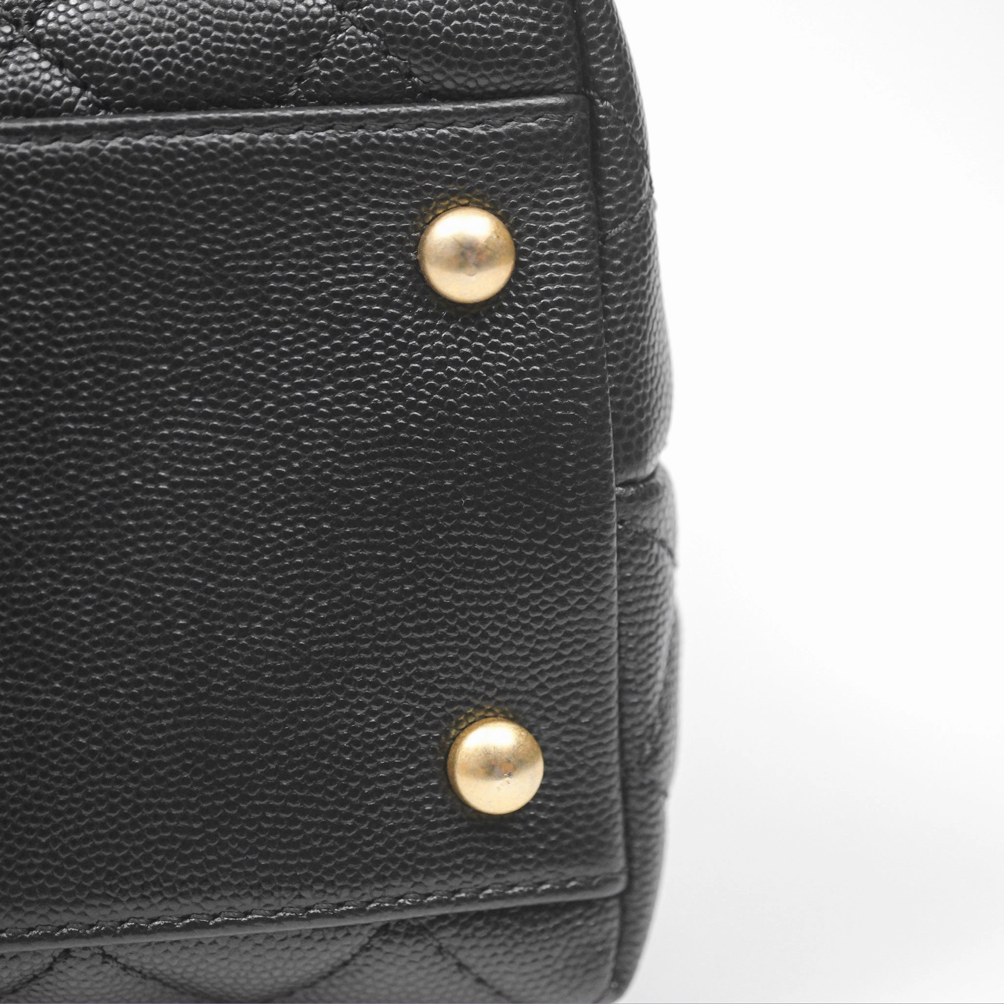 Chanel Medium Coco Handle Quilted Black Caviar Lizard Handle Gold Hardware