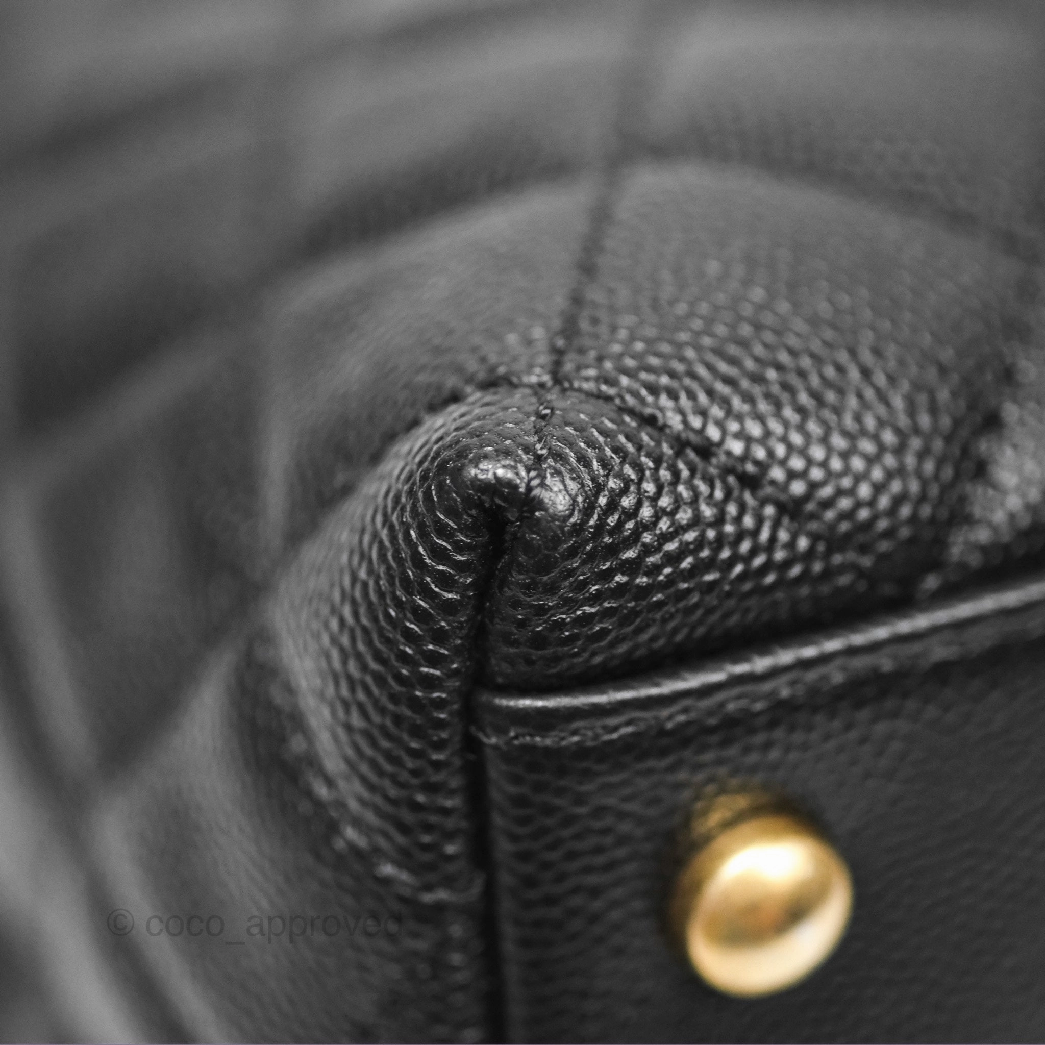 Chanel Medium Coco Handle Quilted Black Caviar Lizard Handle Gold Hardware
