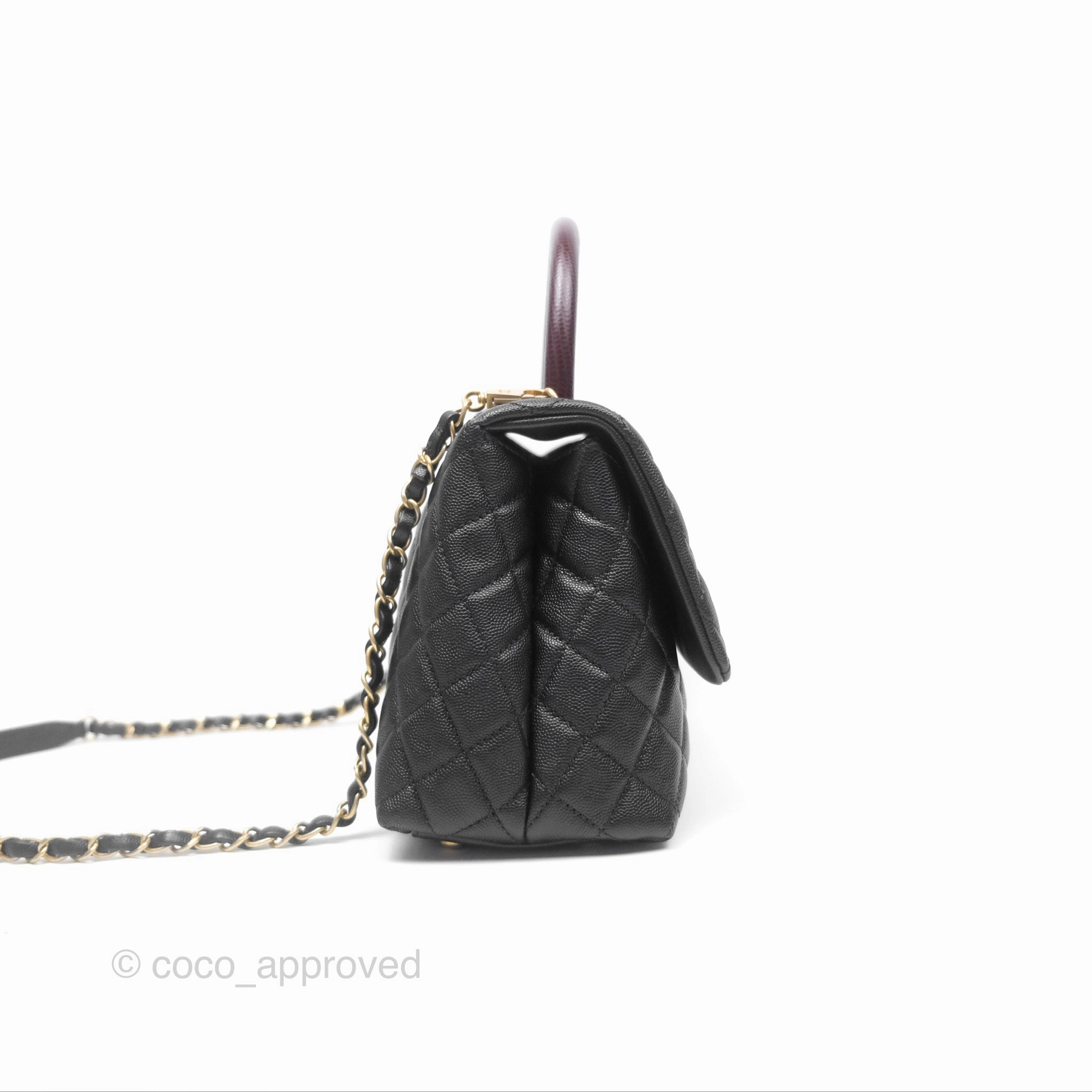 Chanel Medium Coco Handle Quilted Black Caviar Lizard Handle Gold Hardware