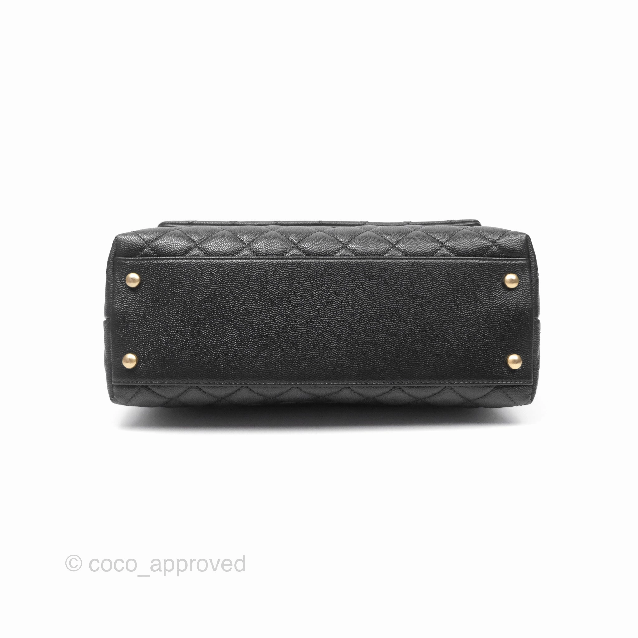 Chanel Medium Coco Handle Quilted Black Caviar Lizard Handle Gold Hardware