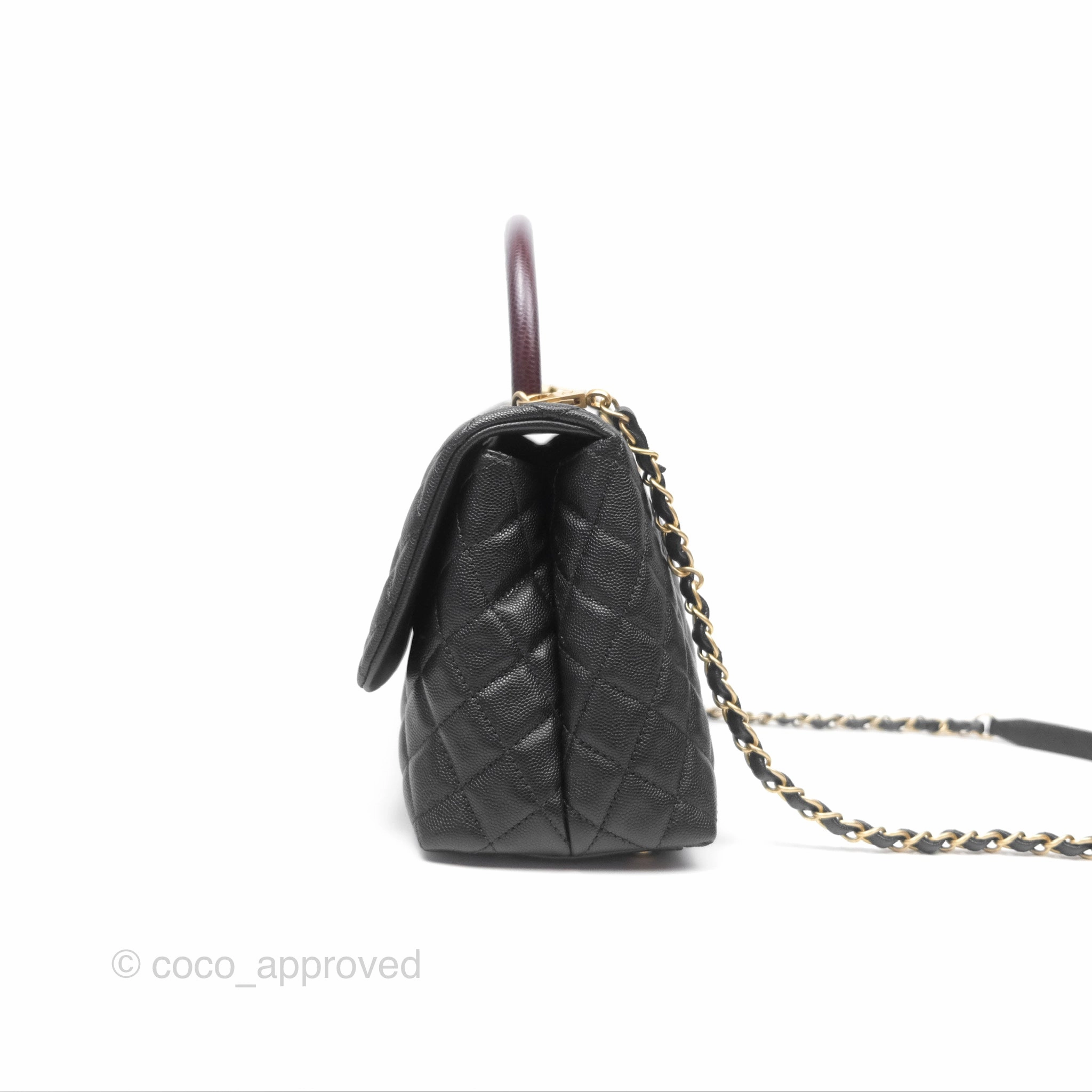 Chanel Medium Coco Handle Quilted Black Caviar Lizard Handle Gold Hardware