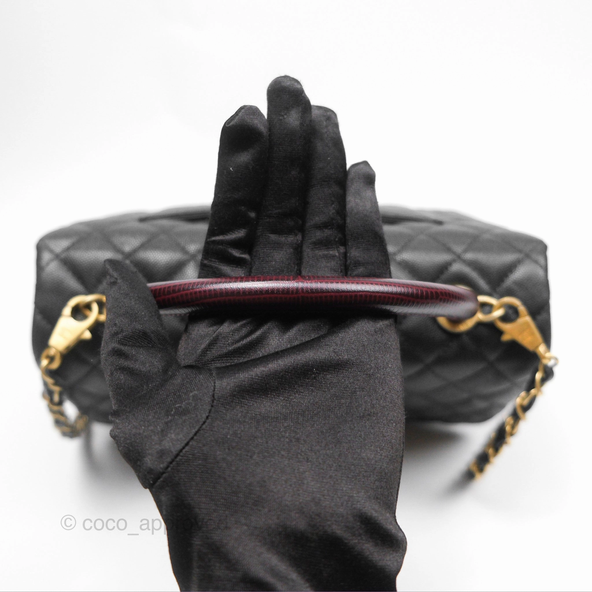 Chanel Medium Coco Handle Quilted Black Caviar Lizard Handle Gold Hardware