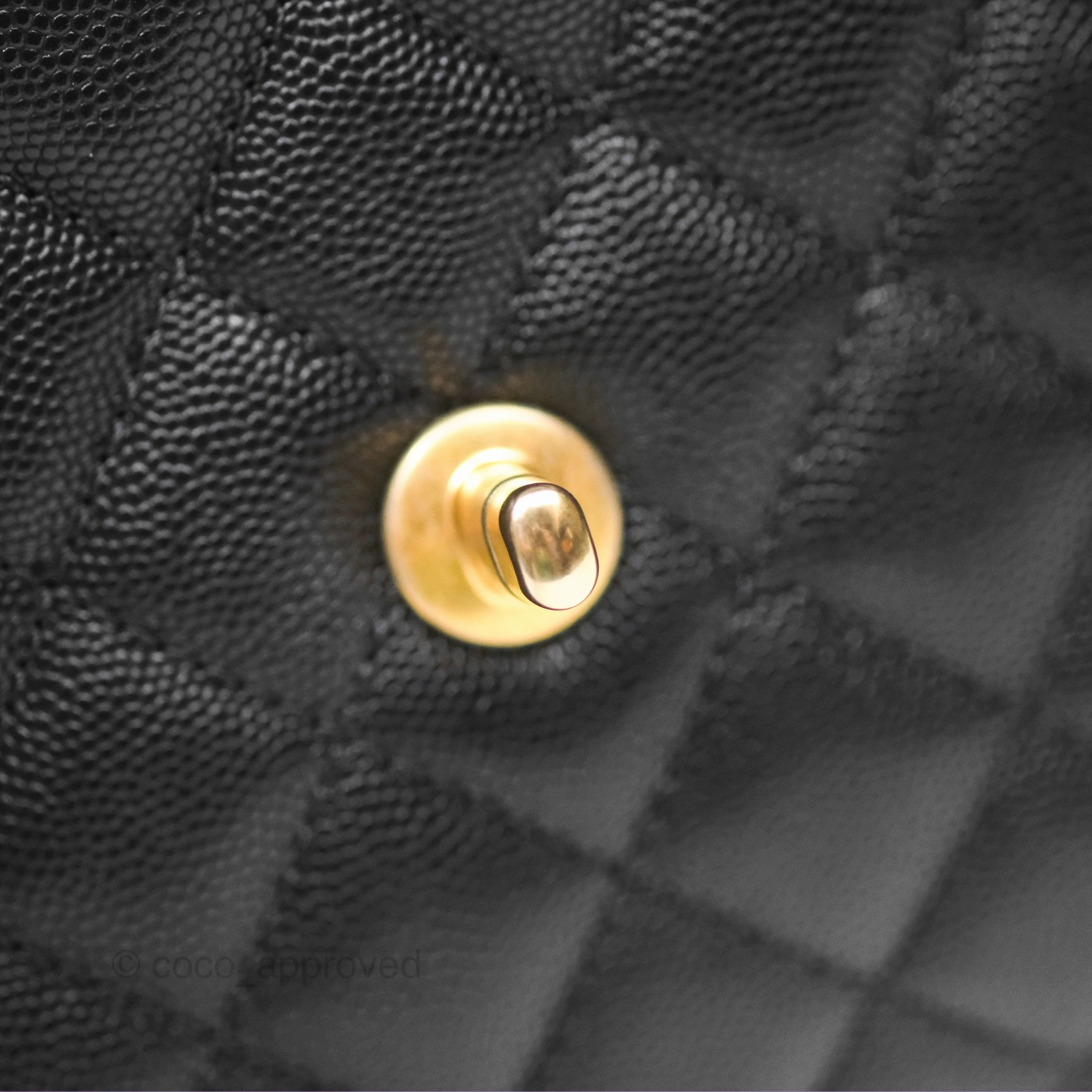 Chanel Medium Coco Handle Quilted Black Caviar Lizard Handle Gold Hardware