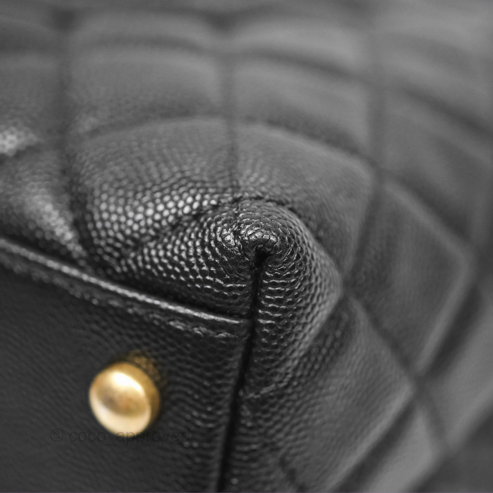 Chanel Medium Coco Handle Quilted Black Caviar Lizard Handle Gold Hardware