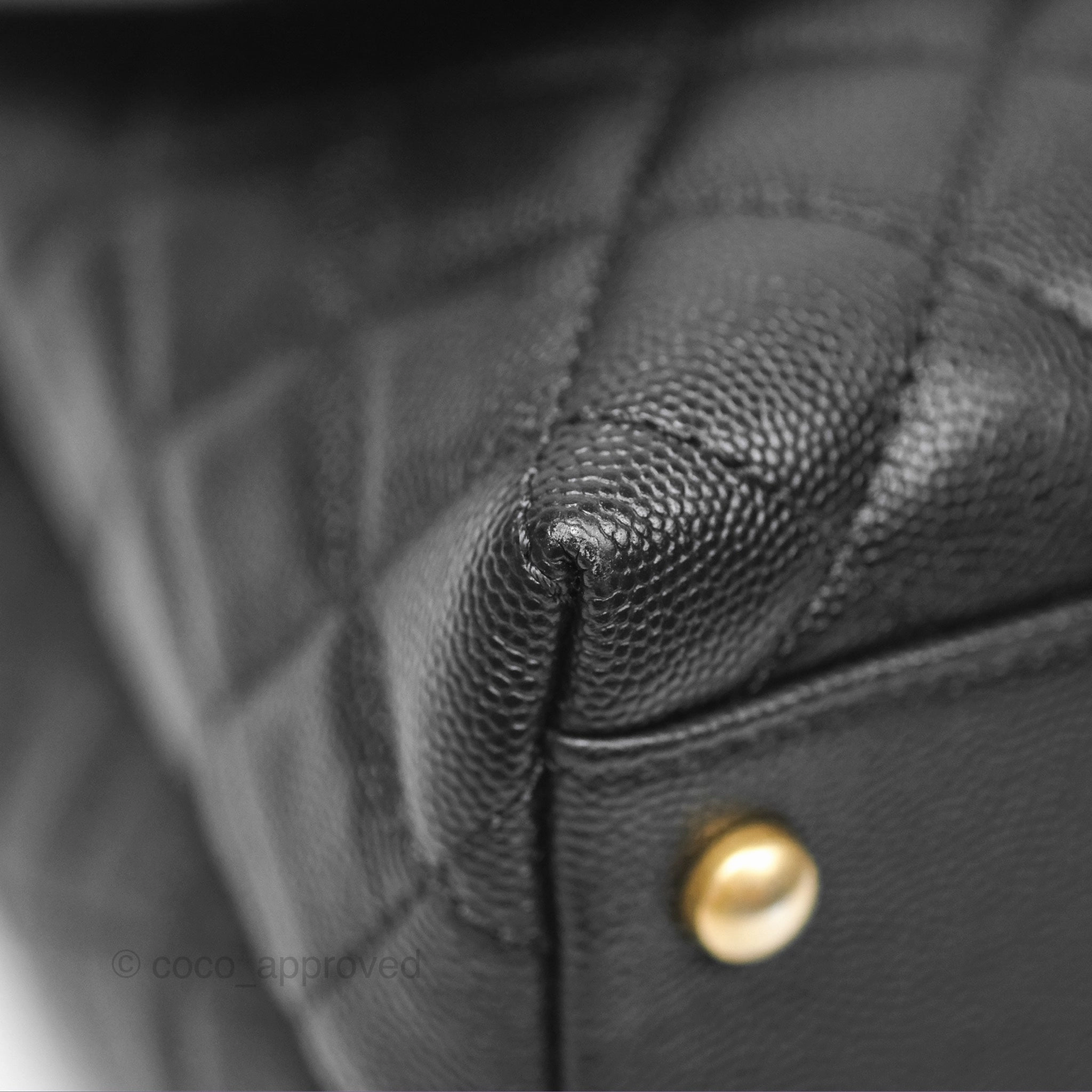 Chanel Medium Coco Handle Quilted Black Caviar Lizard Handle Gold Hardware