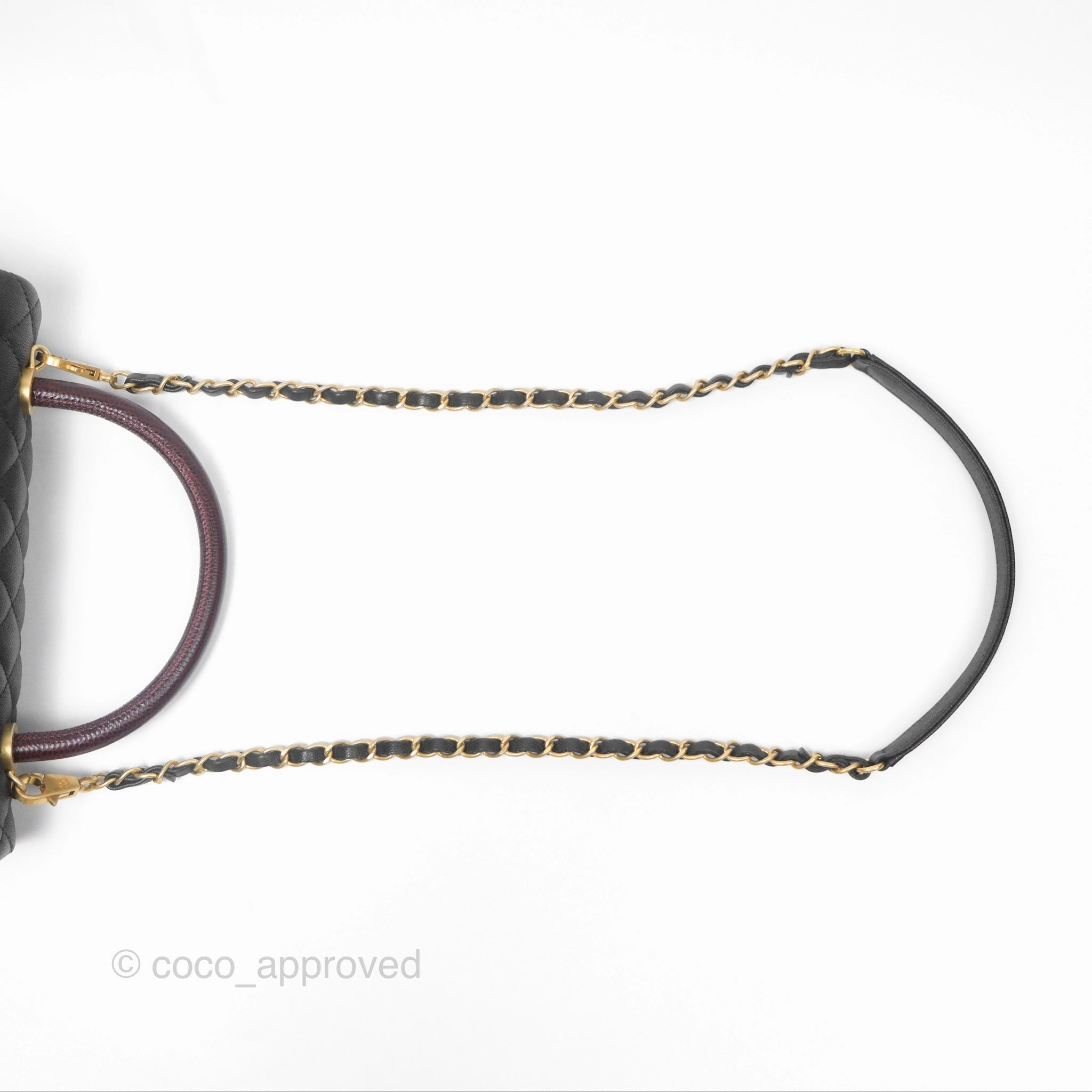Chanel Medium Coco Handle Quilted Black Caviar Lizard Handle Gold Hardware