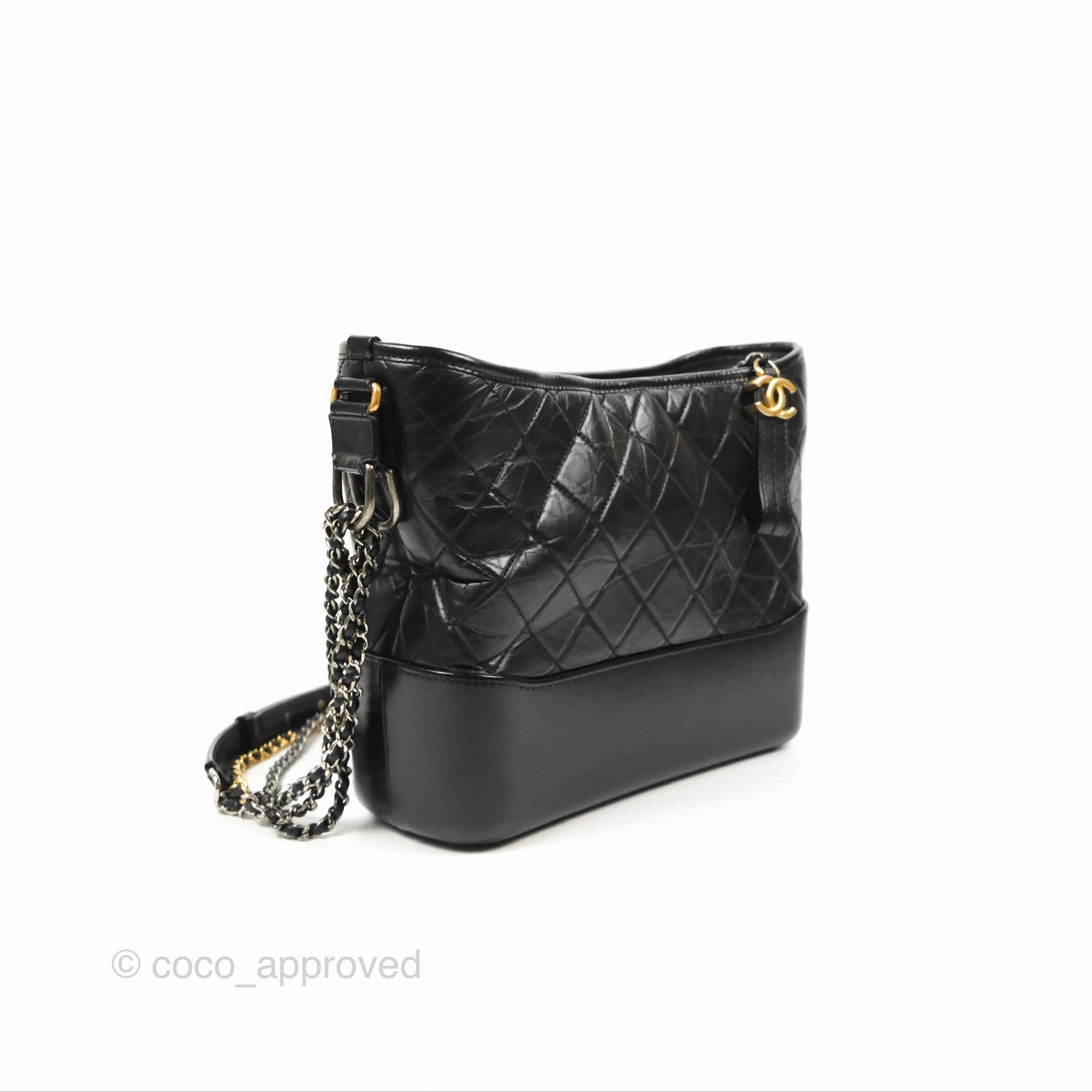 Chanel Medium Gabrielle Hobo Quilted Black Aged Calfskin Mixed Hardware