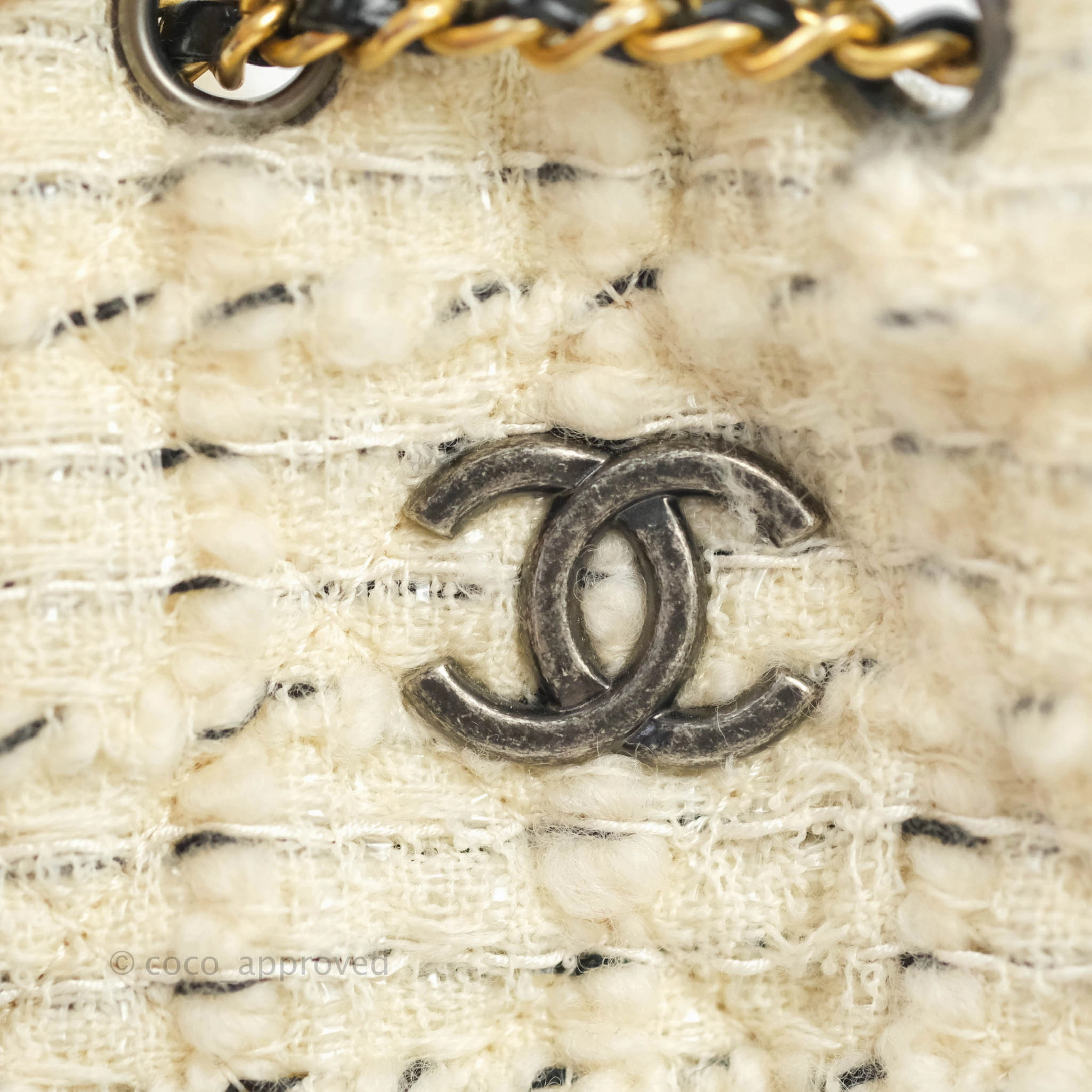 Chanel Medium Gabrielle Tweed Aged Calfskin Backpack in Cream Black