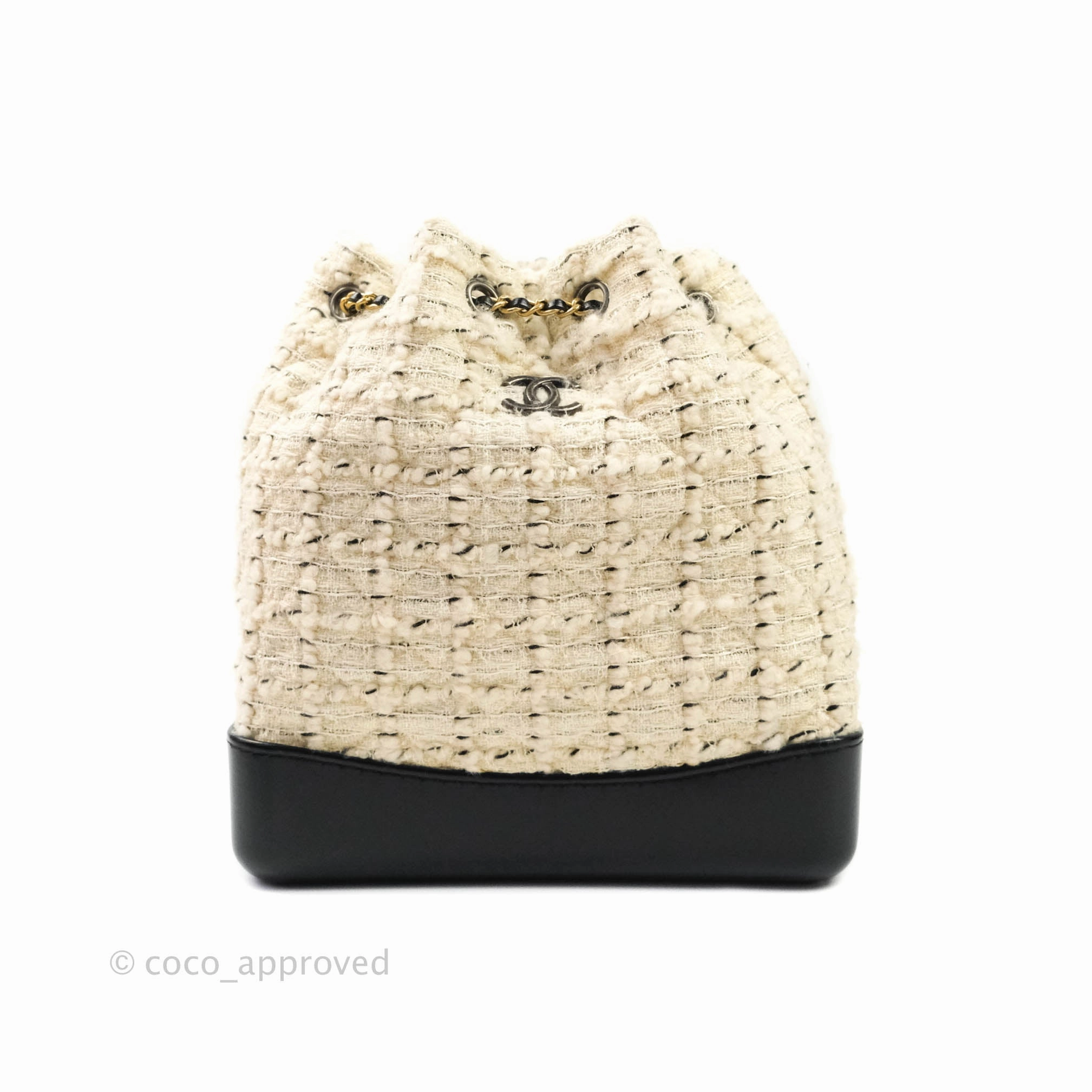 Chanel Medium Gabrielle Tweed Aged Calfskin Backpack in Cream Black