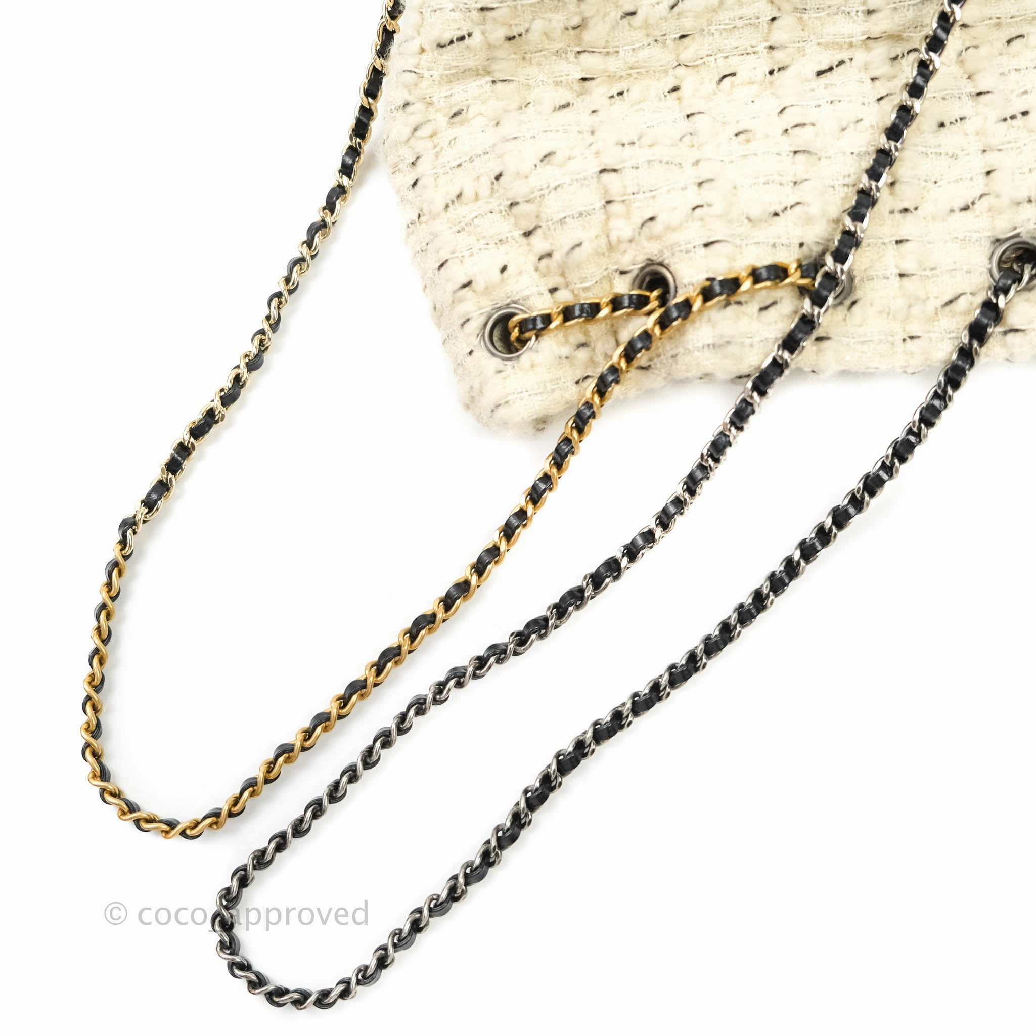 Chanel Medium Gabrielle Tweed Aged Calfskin Backpack in Cream Black
