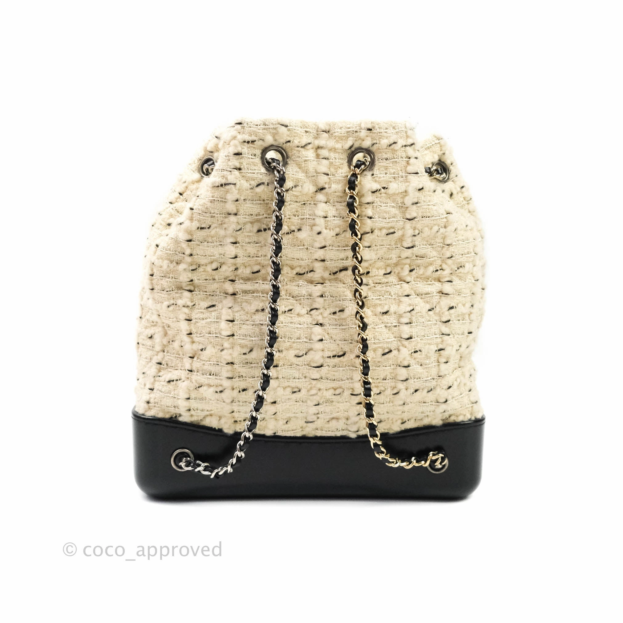 Chanel Medium Gabrielle Tweed Aged Calfskin Backpack in Cream Black