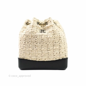 Chanel Medium Gabrielle Tweed Aged Calfskin Backpack in Cream Black