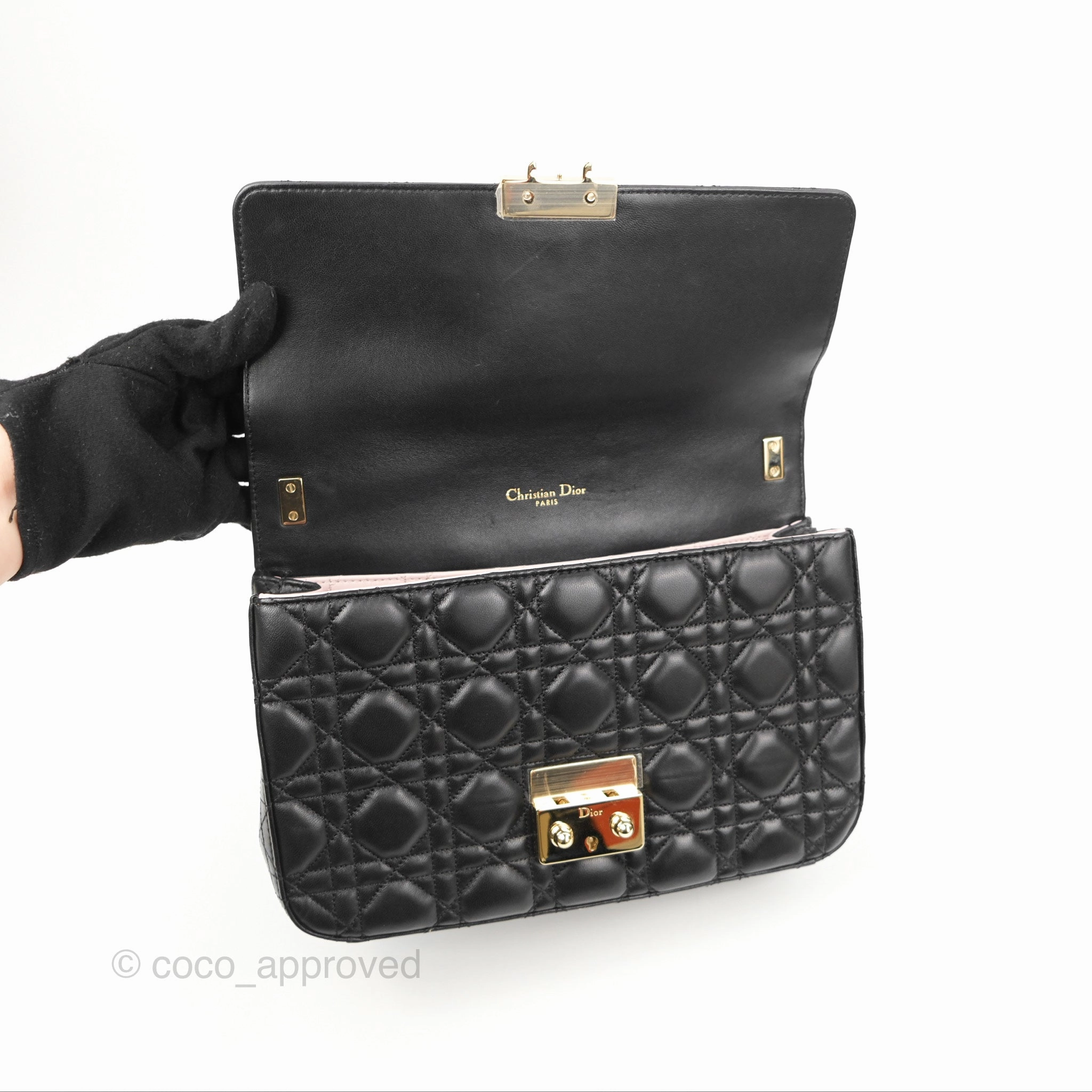 Chanel Medium Miss Dior Flap Bag Black Cannage Lambskin Gold Hardware