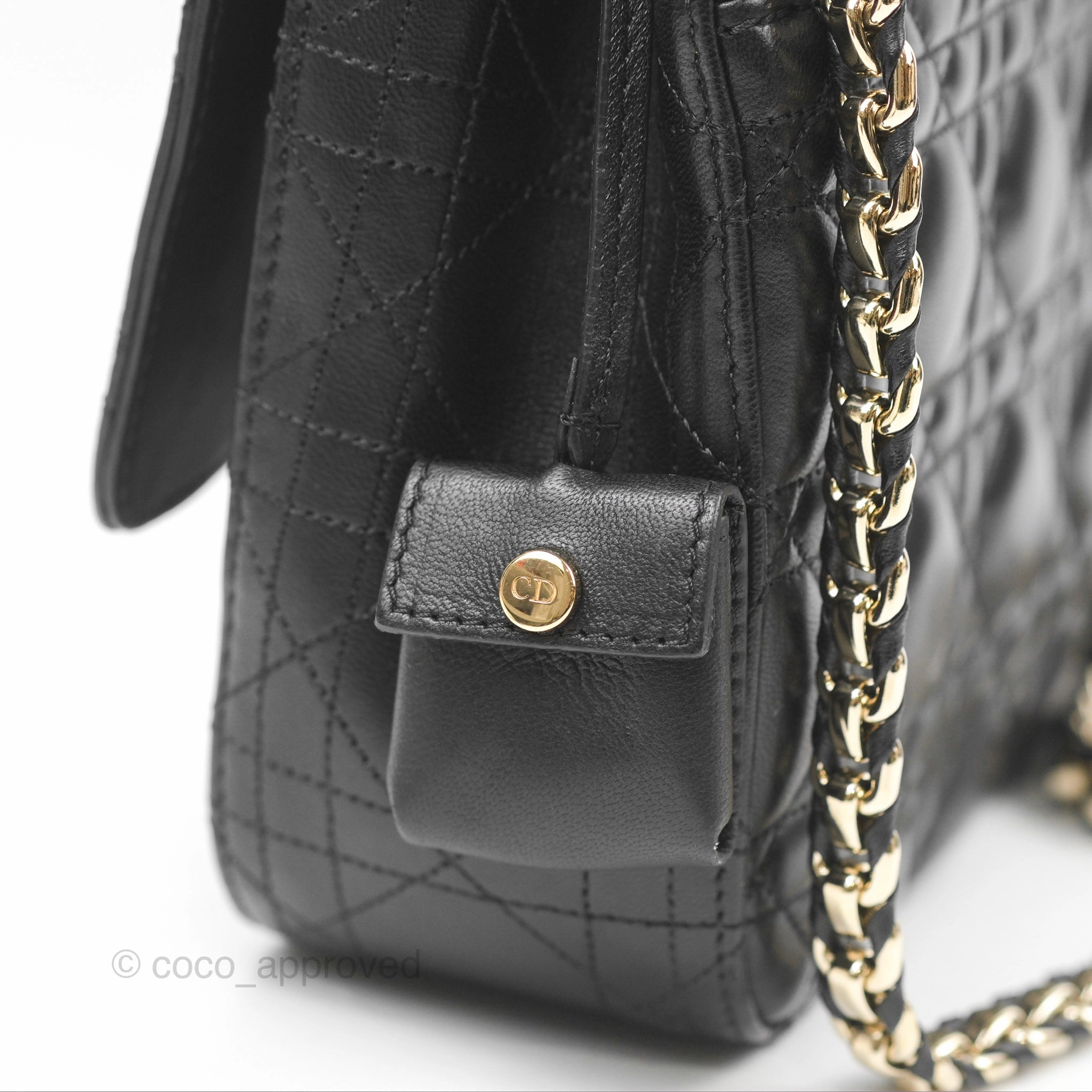 Chanel Medium Miss Dior Flap Bag Black Cannage Lambskin Gold Hardware