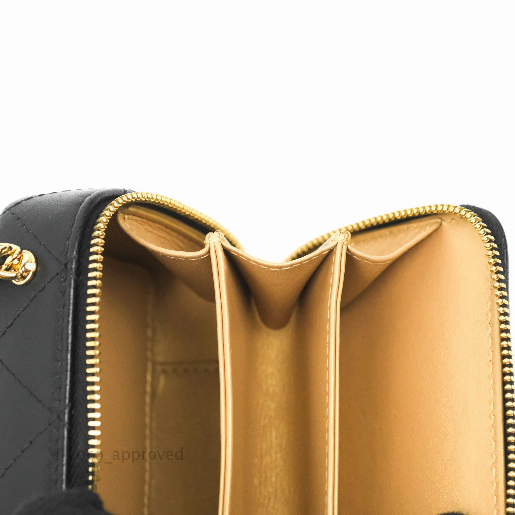 Chanel Metal Quilted Extra Mini Vanity Case With Chain Black Gold Lambskin