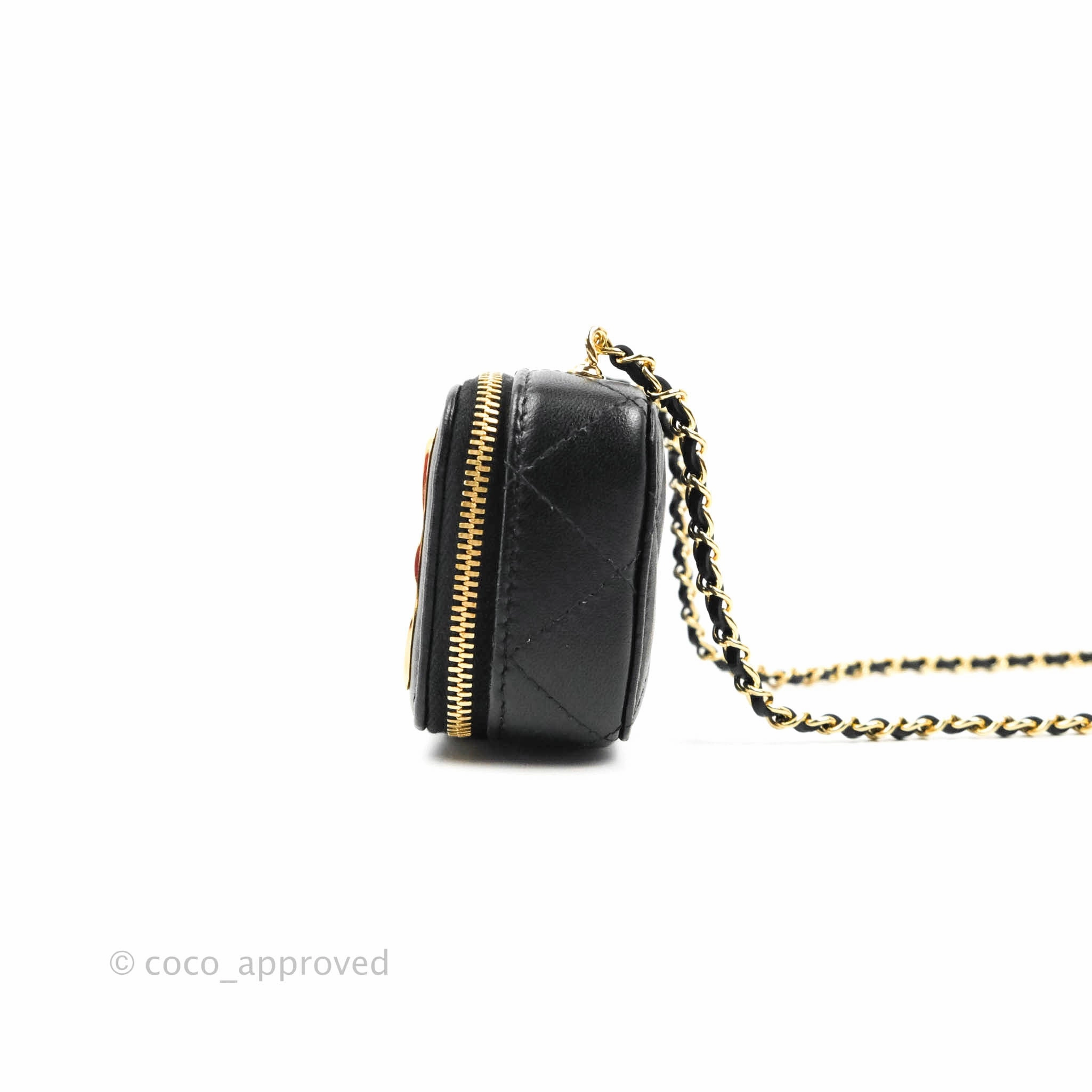 Chanel Metal Quilted Extra Mini Vanity Case With Chain Black Gold Lambskin