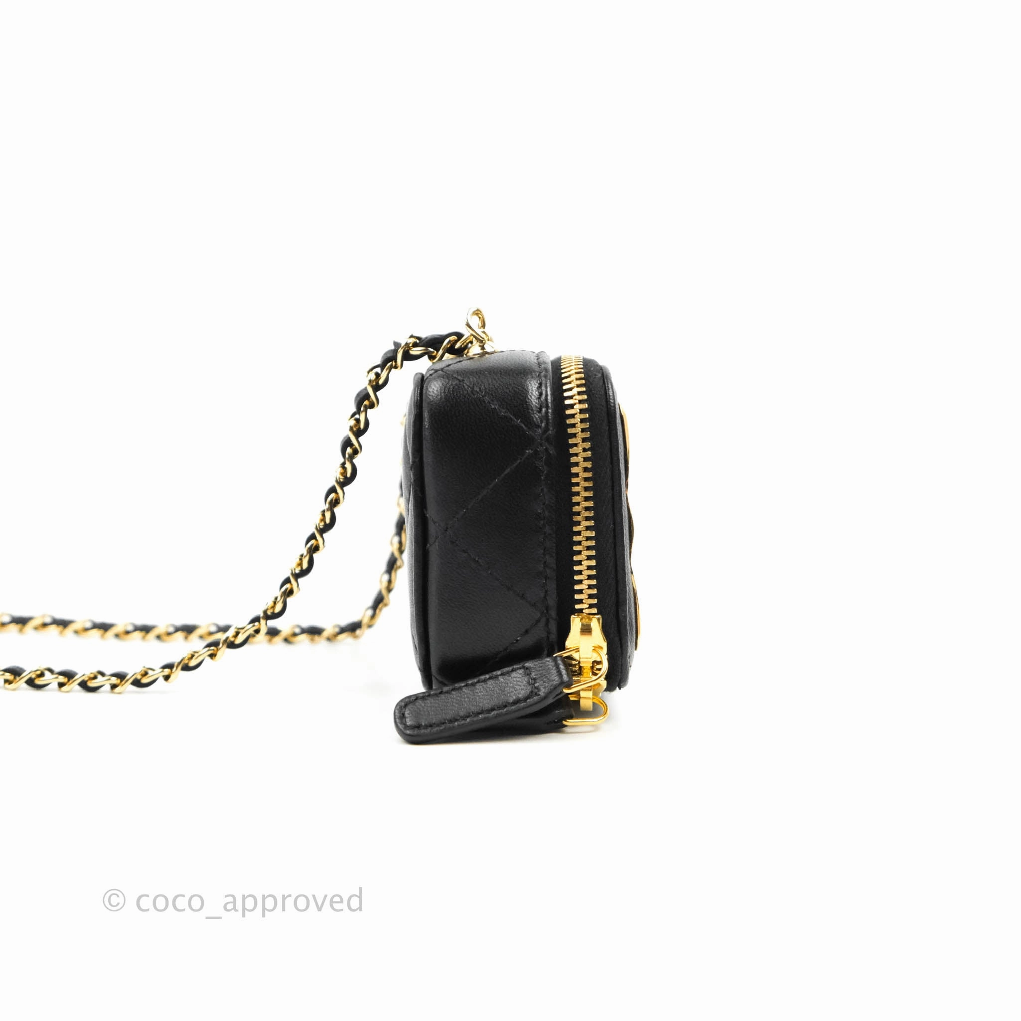 Chanel Metal Quilted Extra Mini Vanity Case With Chain Black Gold Lambskin