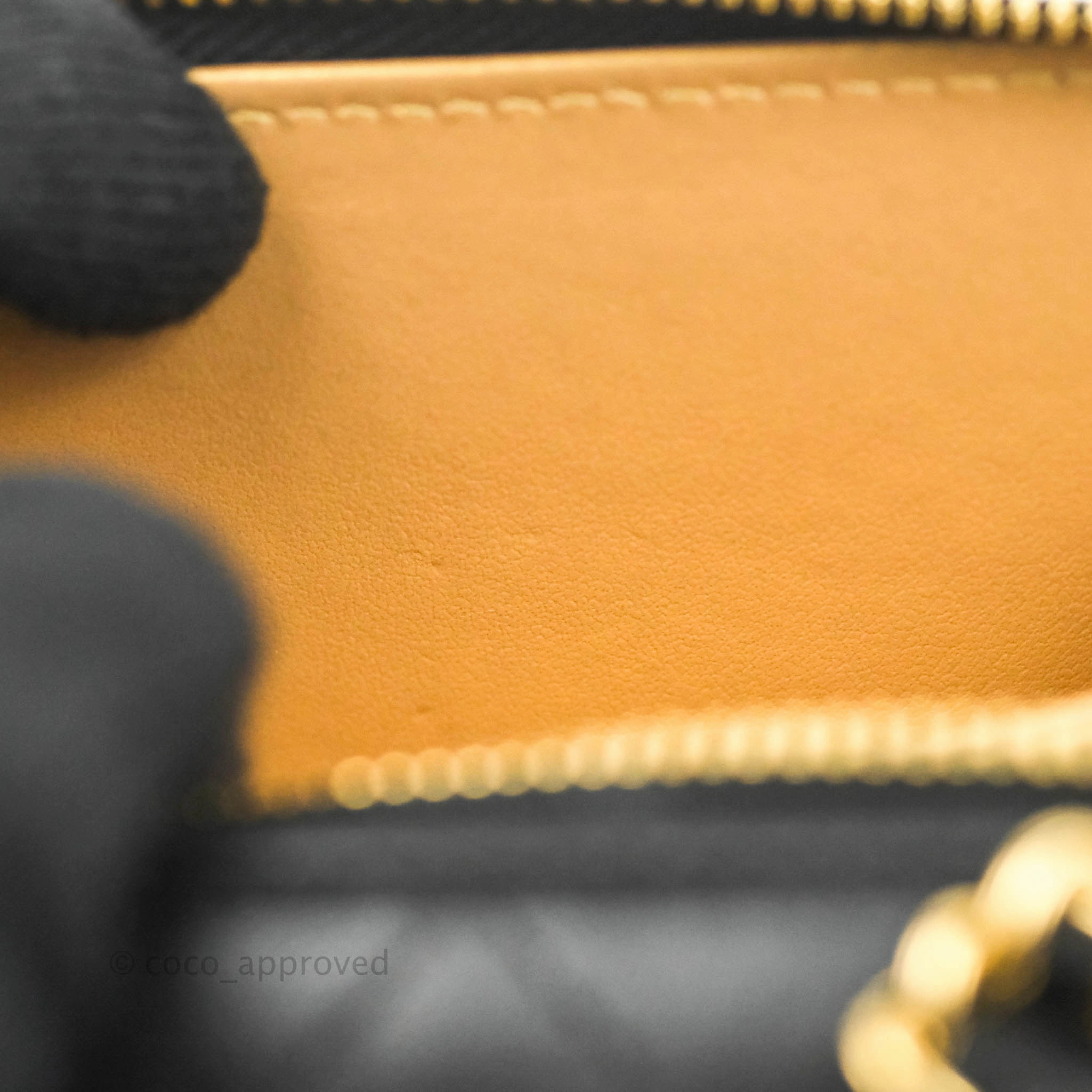 Chanel Metal Quilted Extra Mini Vanity Case With Chain Black Gold Lambskin