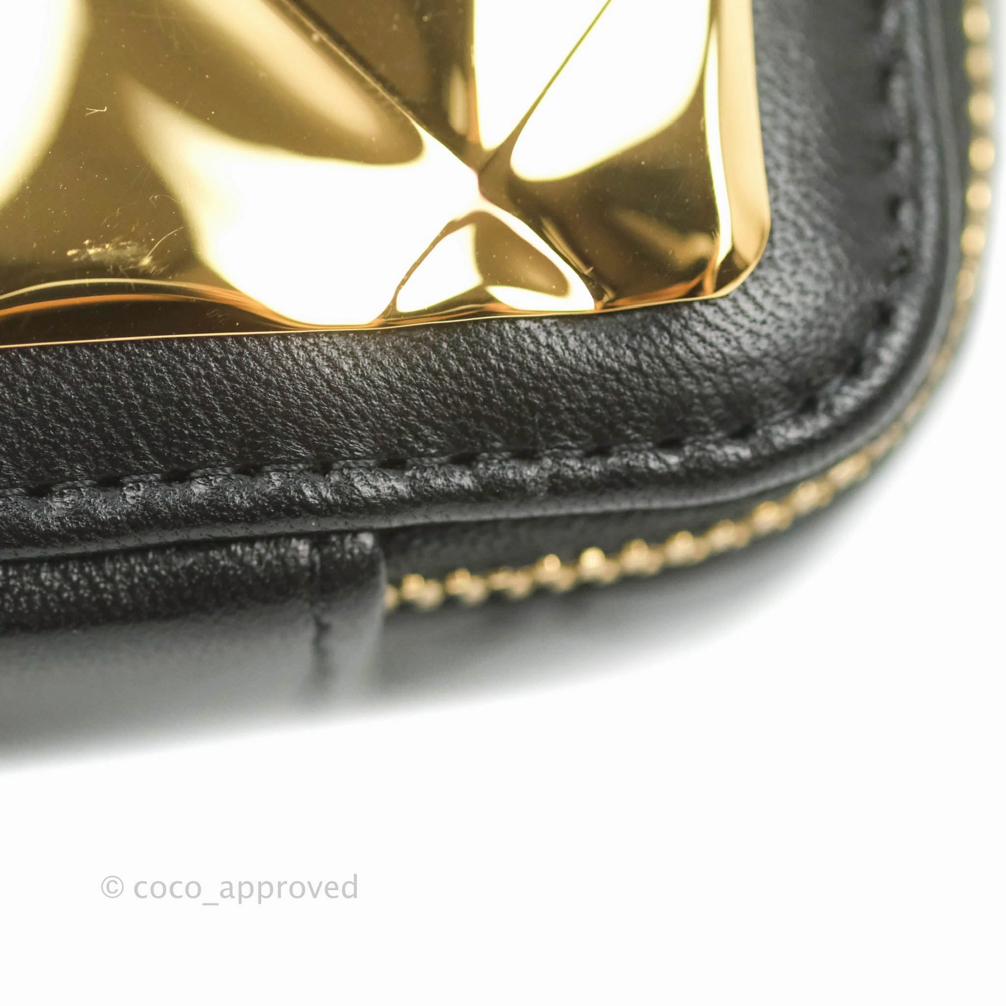 Chanel Metal Quilted Extra Mini Vanity Case With Chain Black Gold Lambskin