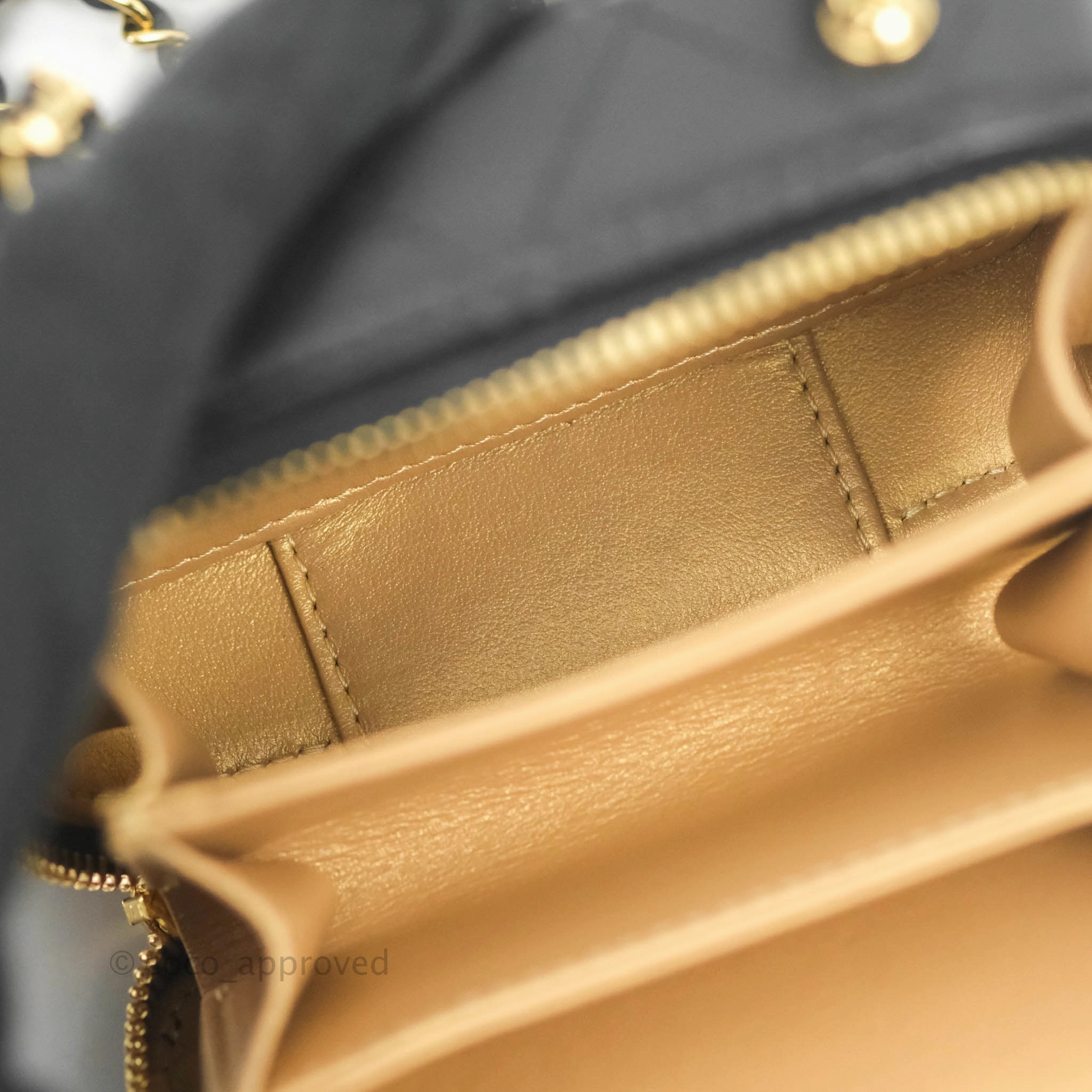 Chanel Metal Quilted Extra Mini Vanity Case With Chain Black Gold Lambskin