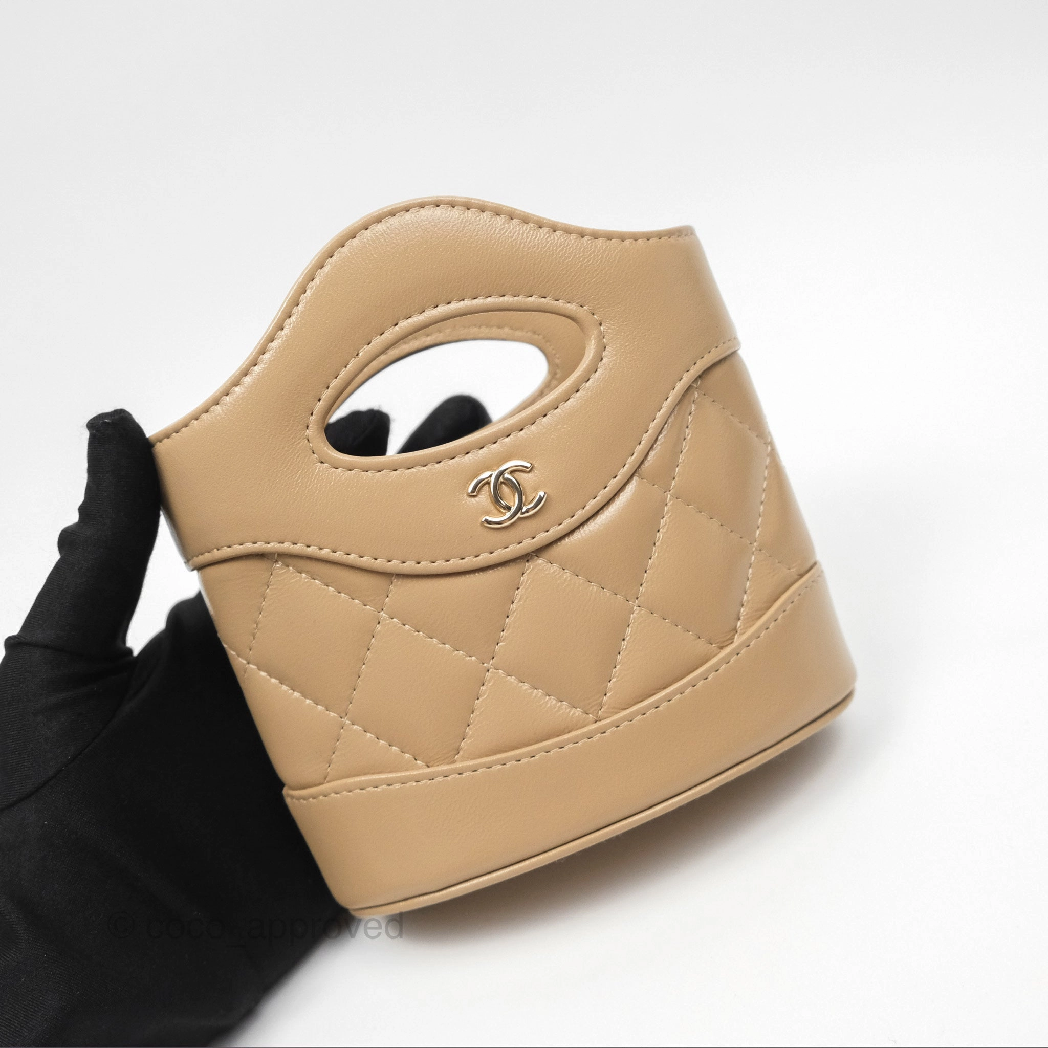 Chanel Micro 31 Beige Bucket Bag Shiny Calfskin Gold Hardware