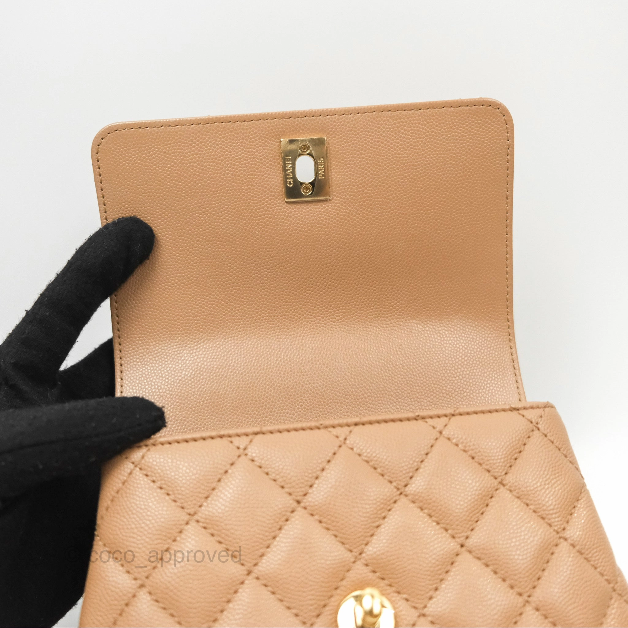 Chanel Mini Coco Handle Quilted Beige Caviar Gold Hardware