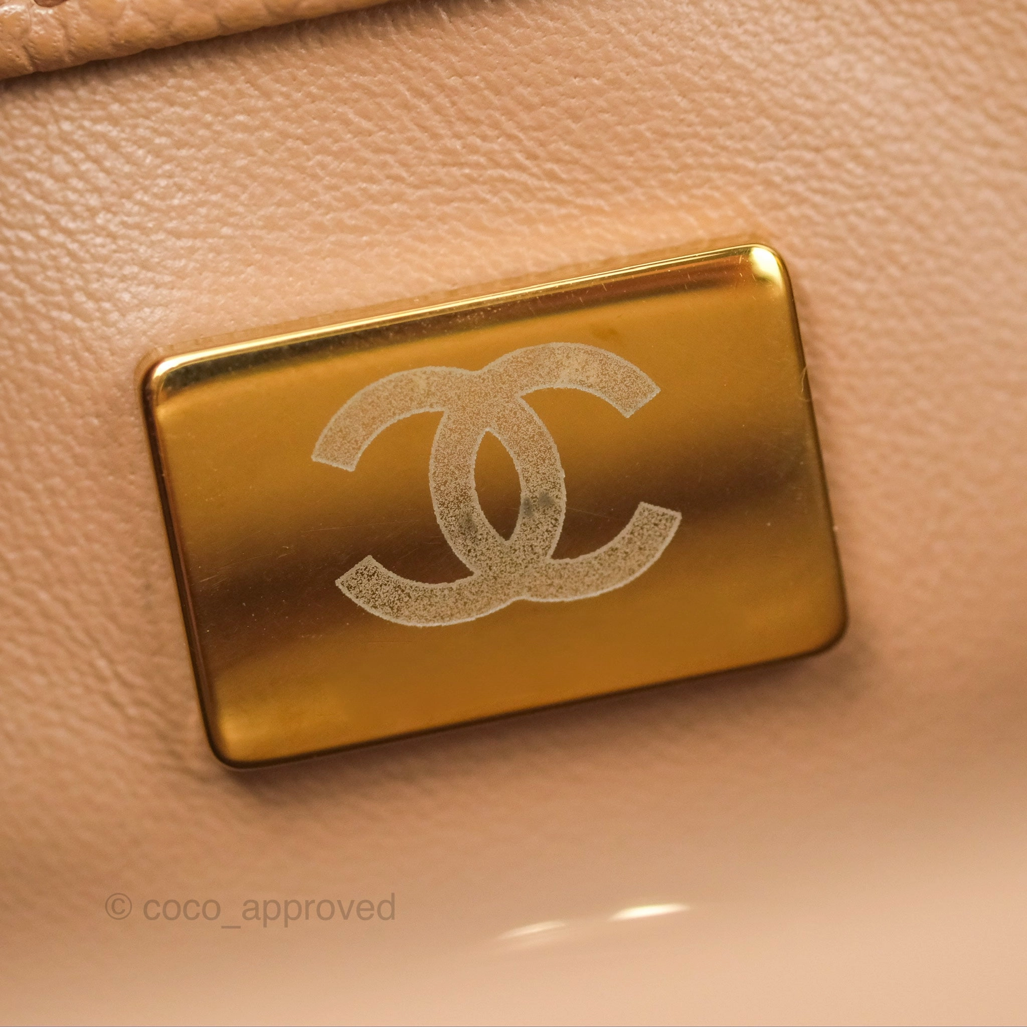 Chanel Mini Coco Handle Quilted Beige Caviar Gold Hardware