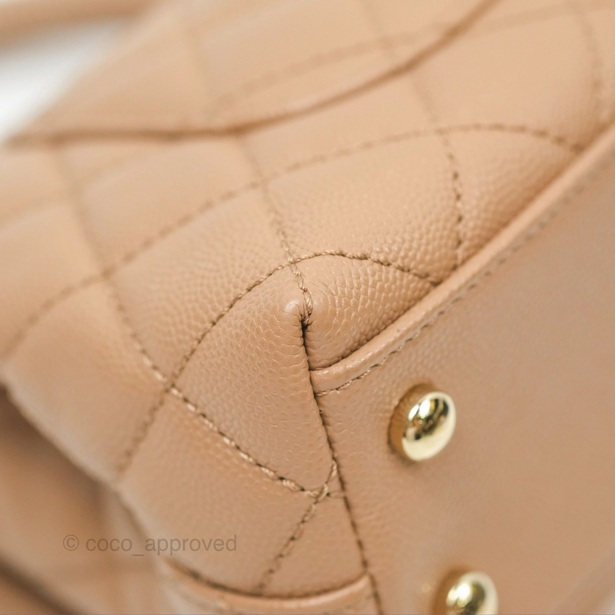 Chanel Mini Coco Handle Quilted Beige Caviar Gold Hardware