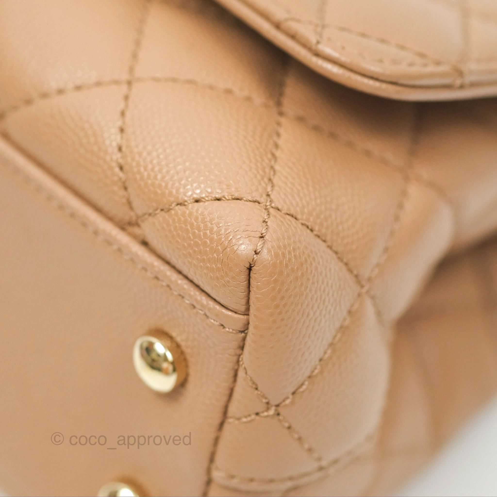 Chanel Mini Coco Handle Quilted Beige Caviar Gold Hardware