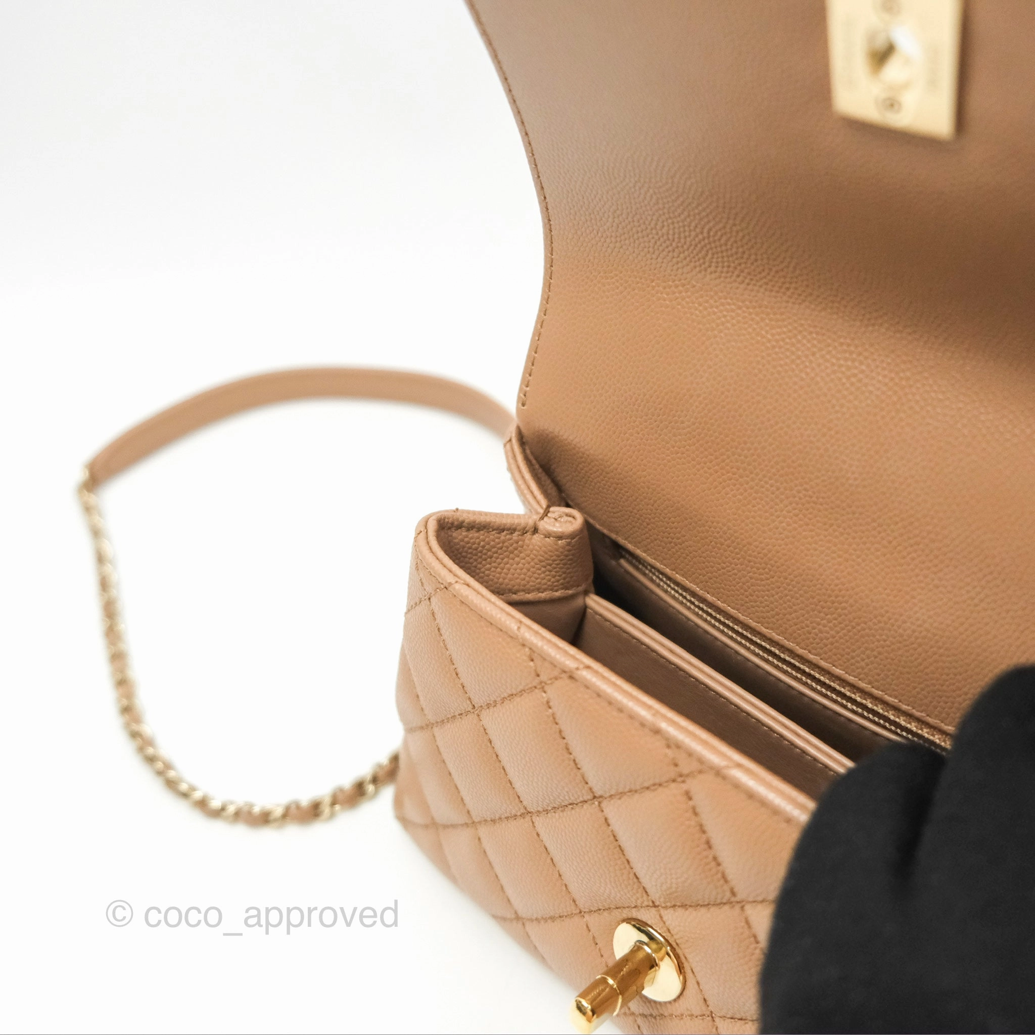 Chanel Mini Coco Handle Quilted Beige Caviar Gold Hardware