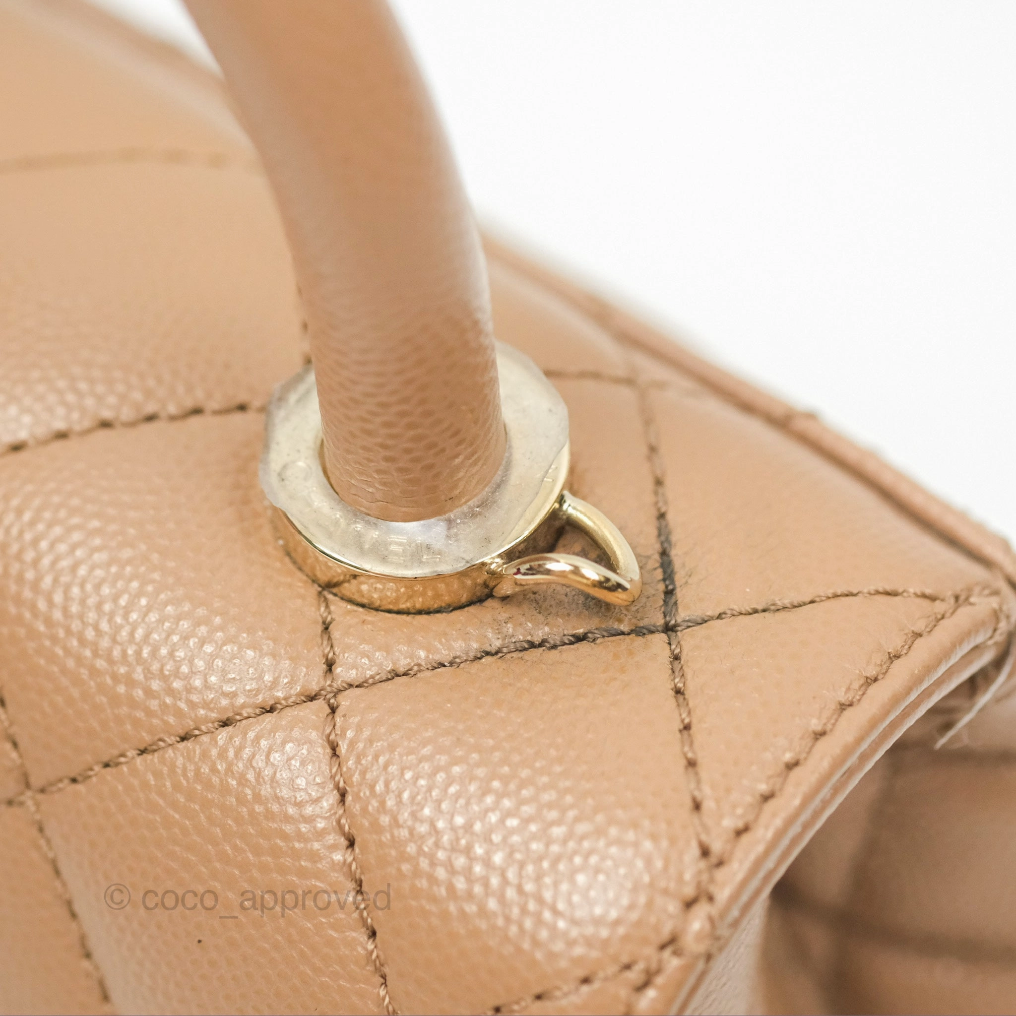 Chanel Mini Coco Handle Quilted Beige Caviar Gold Hardware