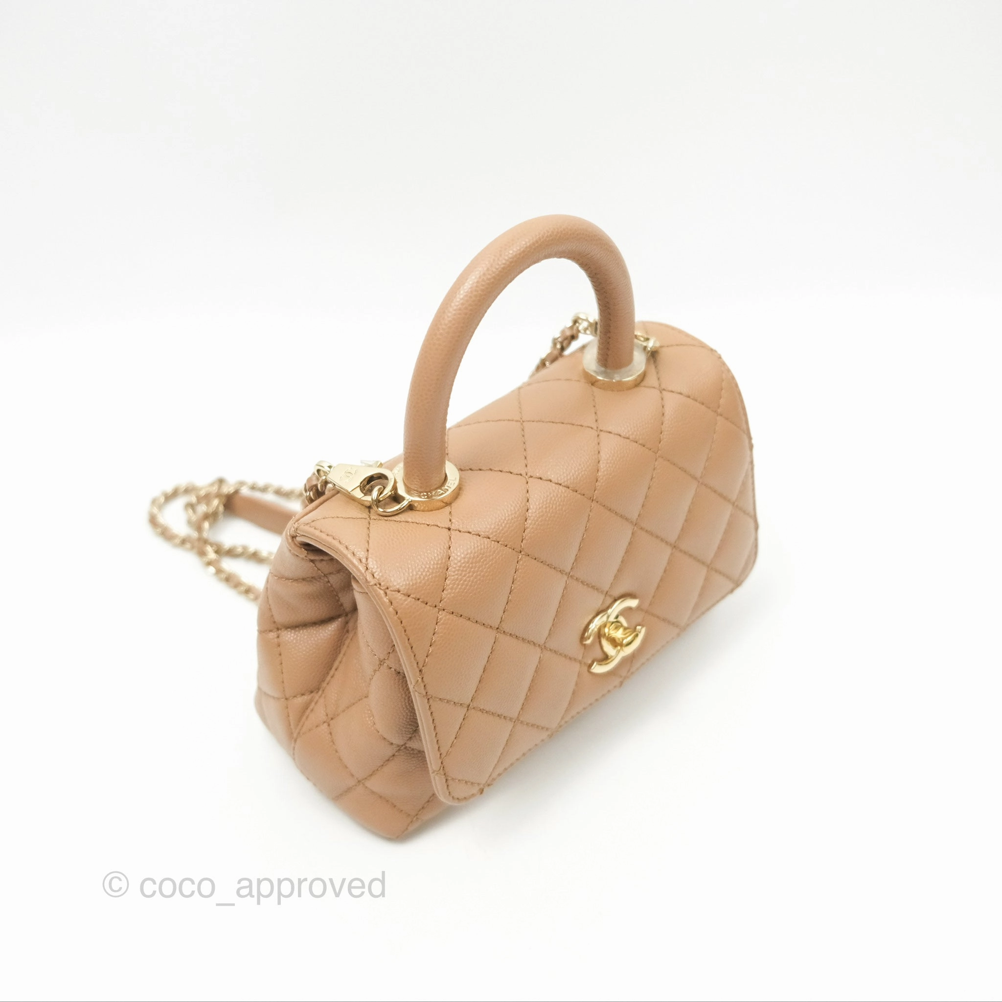 Chanel Mini Coco Handle Quilted Beige Caviar Gold Hardware