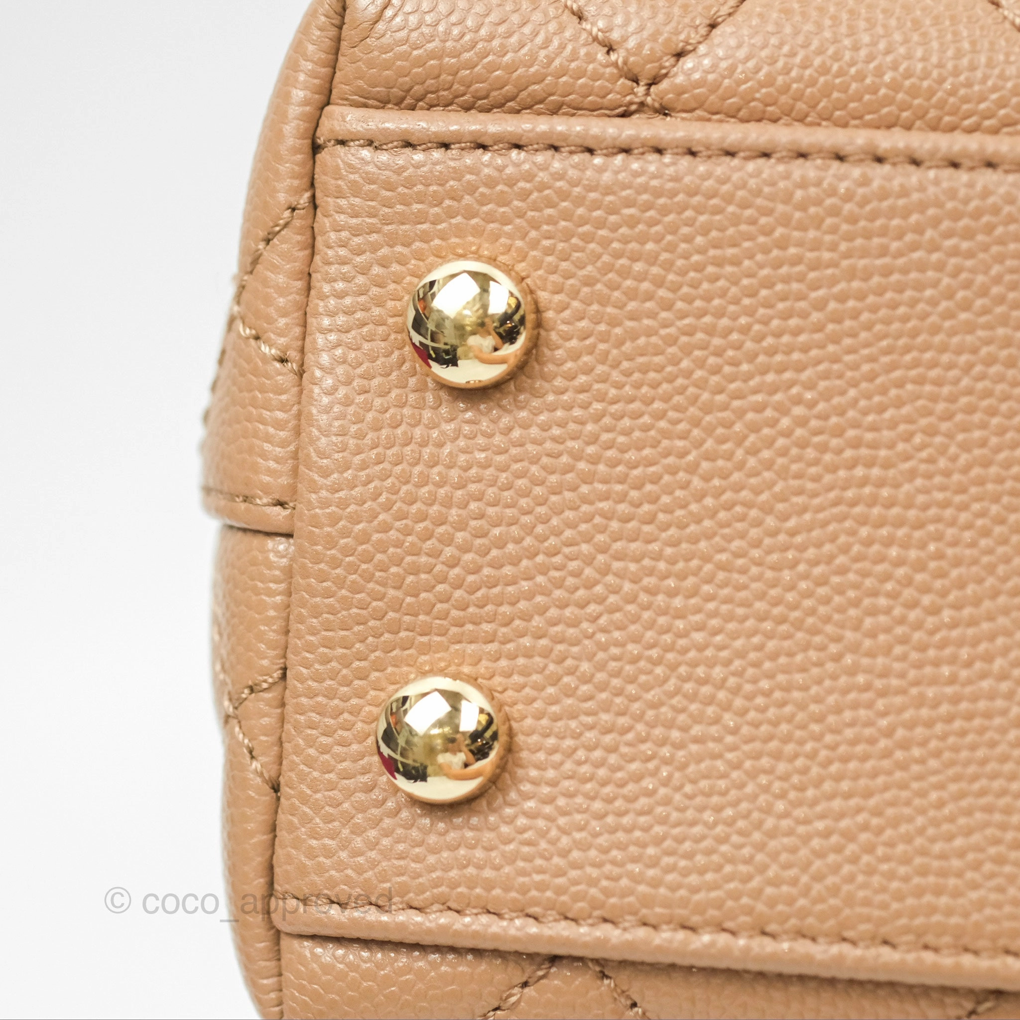 Chanel Mini Coco Handle Quilted Beige Caviar Gold Hardware