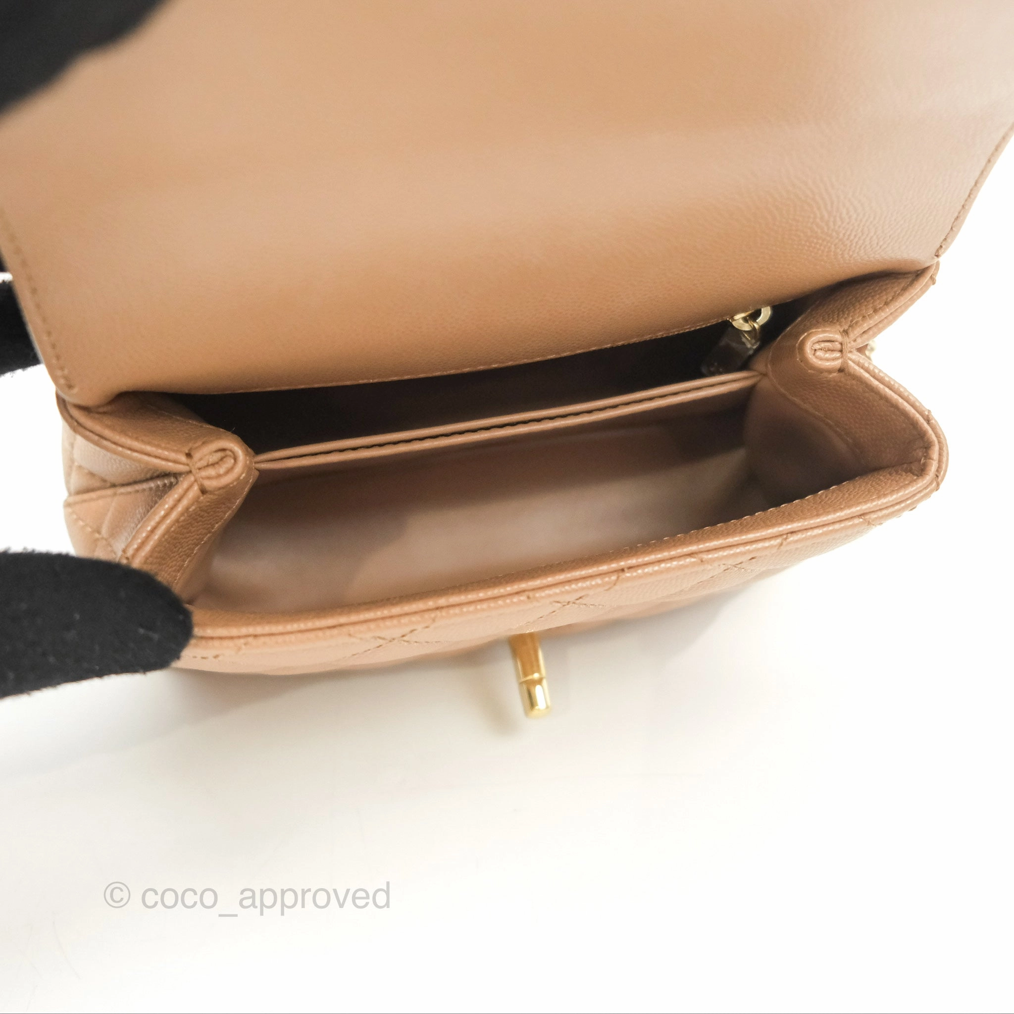 Chanel Mini Coco Handle Quilted Beige Caviar Gold Hardware