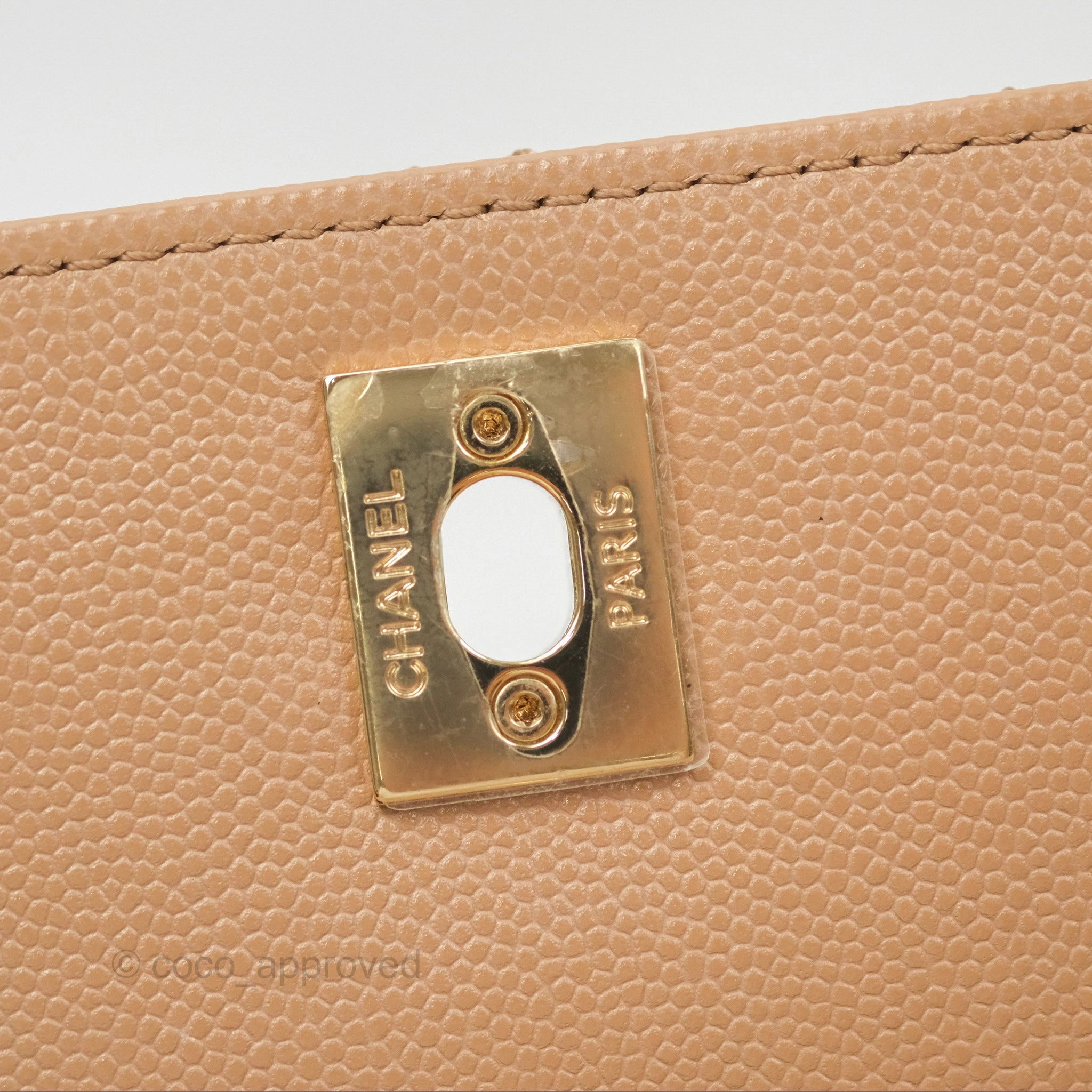 Chanel Mini Coco Handle Quilted Beige Caviar Gold Hardware