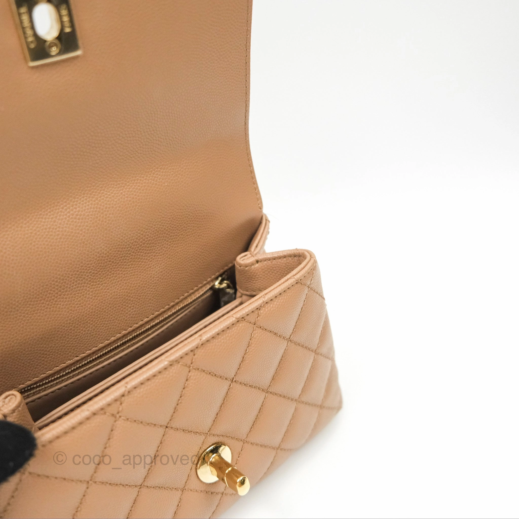 Chanel Mini Coco Handle Quilted Beige Caviar Gold Hardware