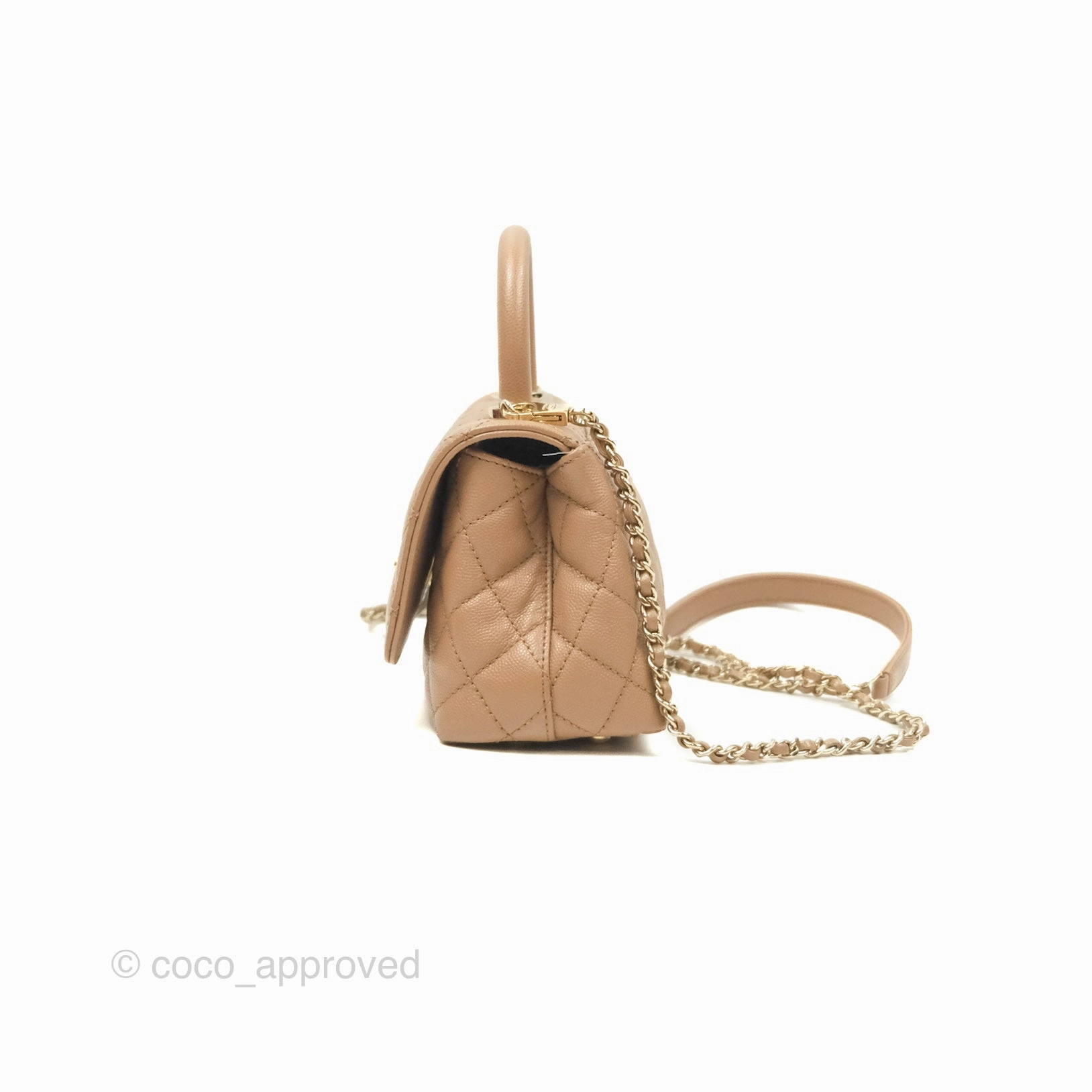 Chanel Mini Coco Handle Quilted Beige Caviar Gold Hardware