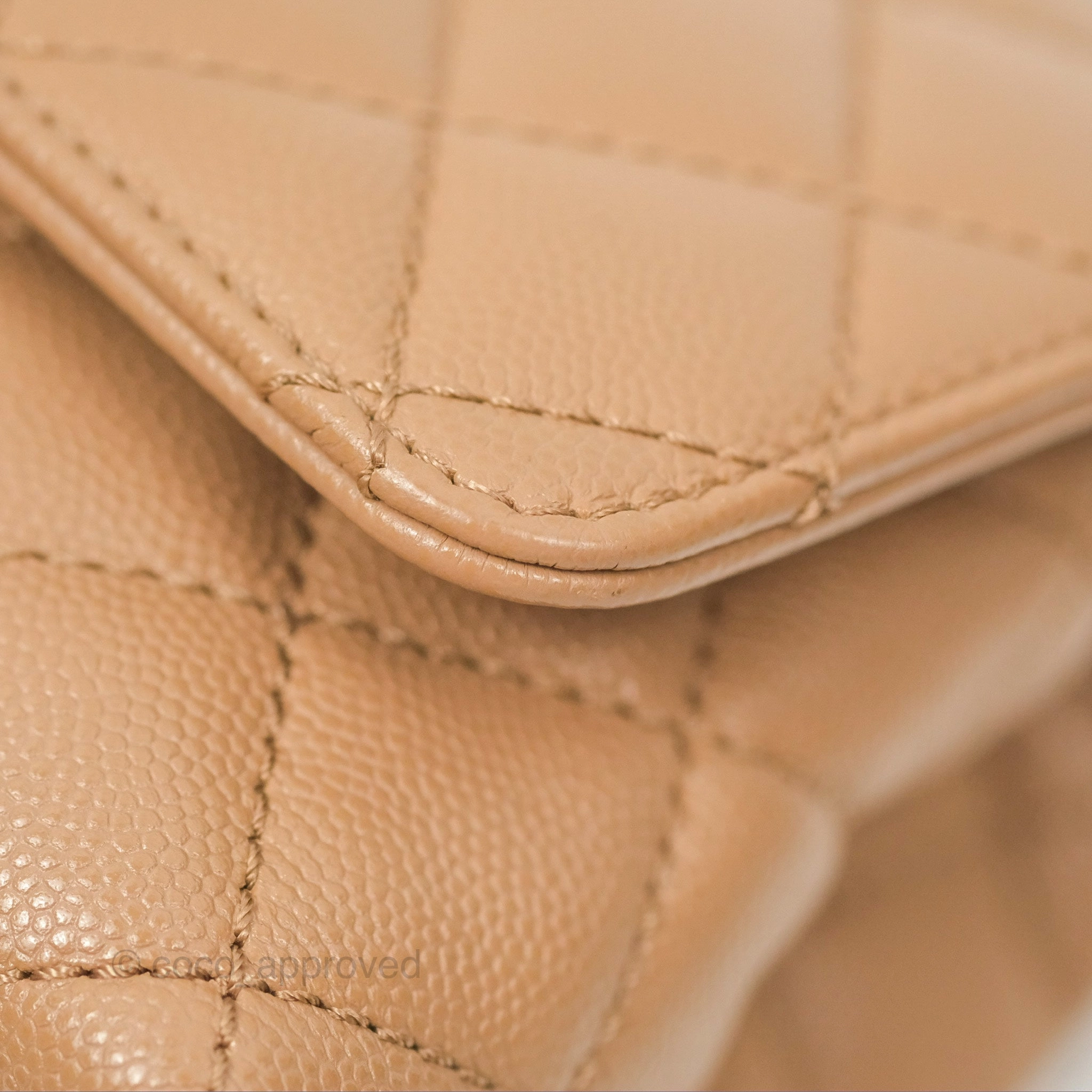 Chanel Mini Coco Handle Quilted Beige Caviar Gold Hardware