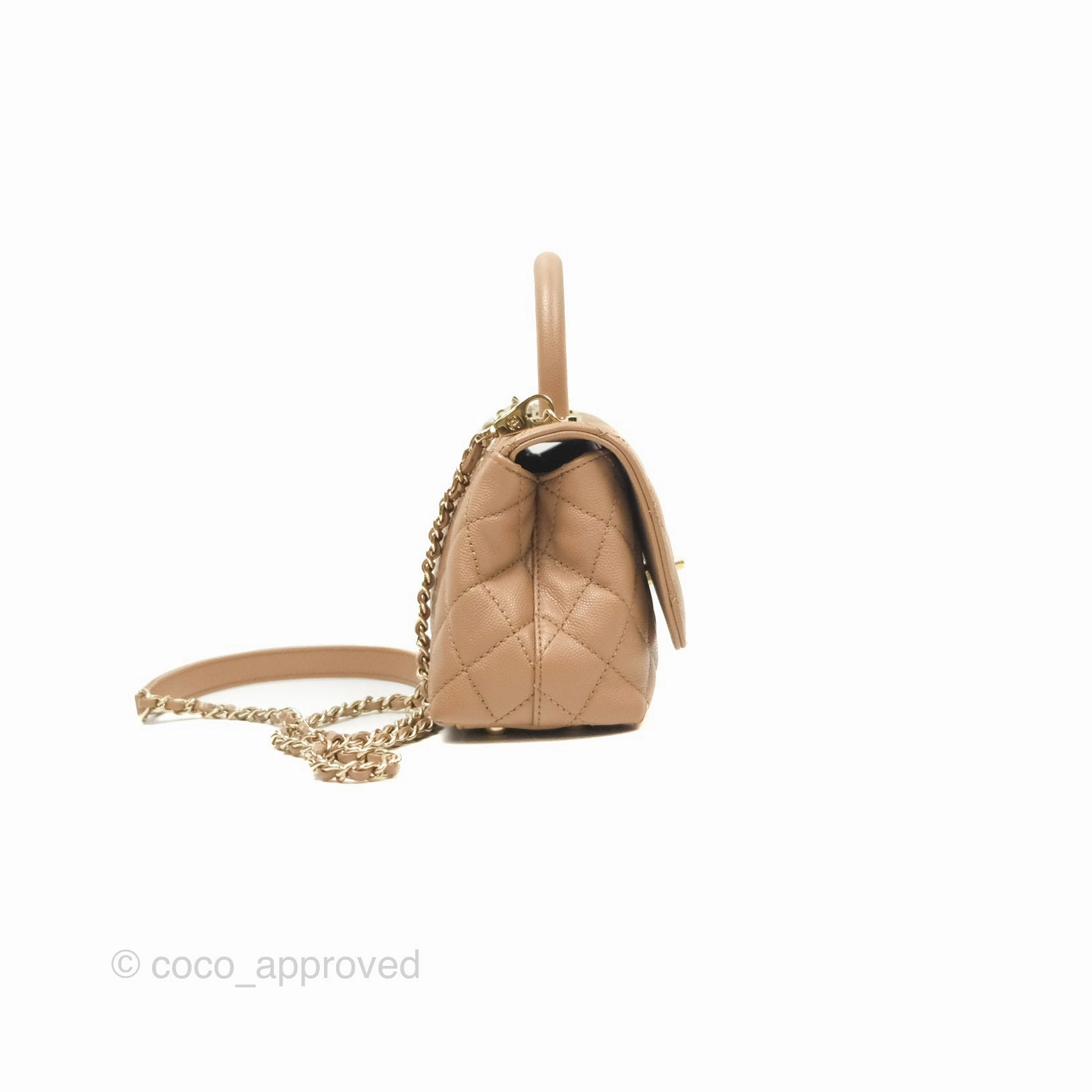 Chanel Mini Coco Handle Quilted Beige Caviar Gold Hardware