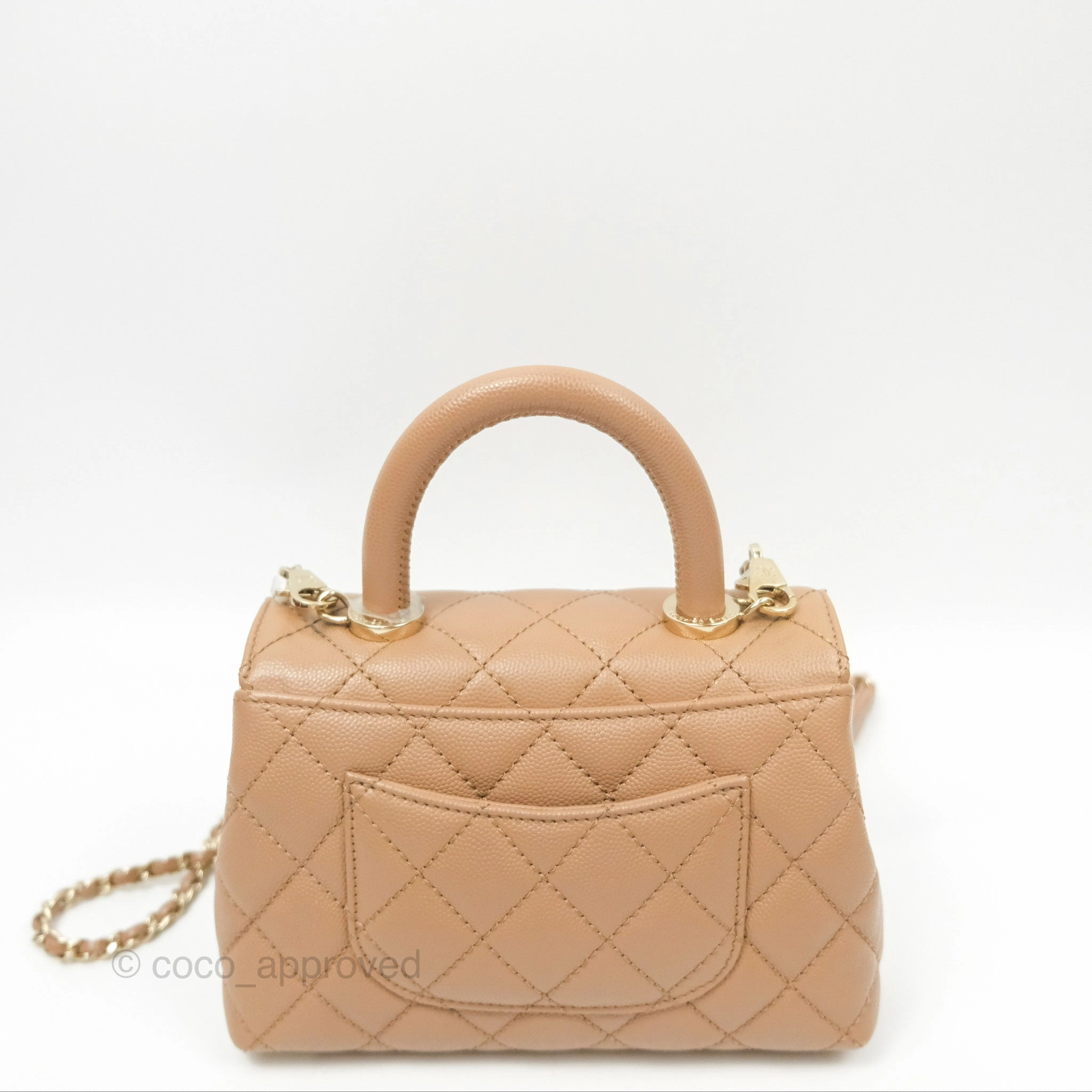 Chanel Mini Coco Handle Quilted Beige Caviar Gold Hardware