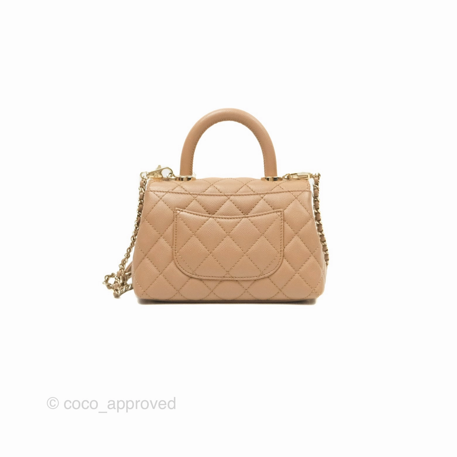 Chanel Mini Coco Handle Quilted Beige Caviar Gold Hardware