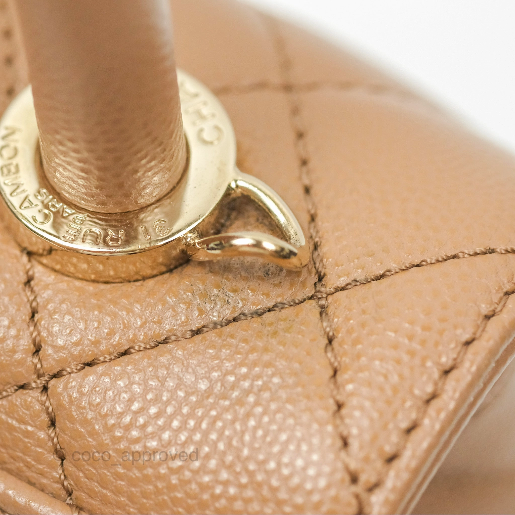 Chanel Mini Coco Handle Quilted Beige Caviar Gold Hardware