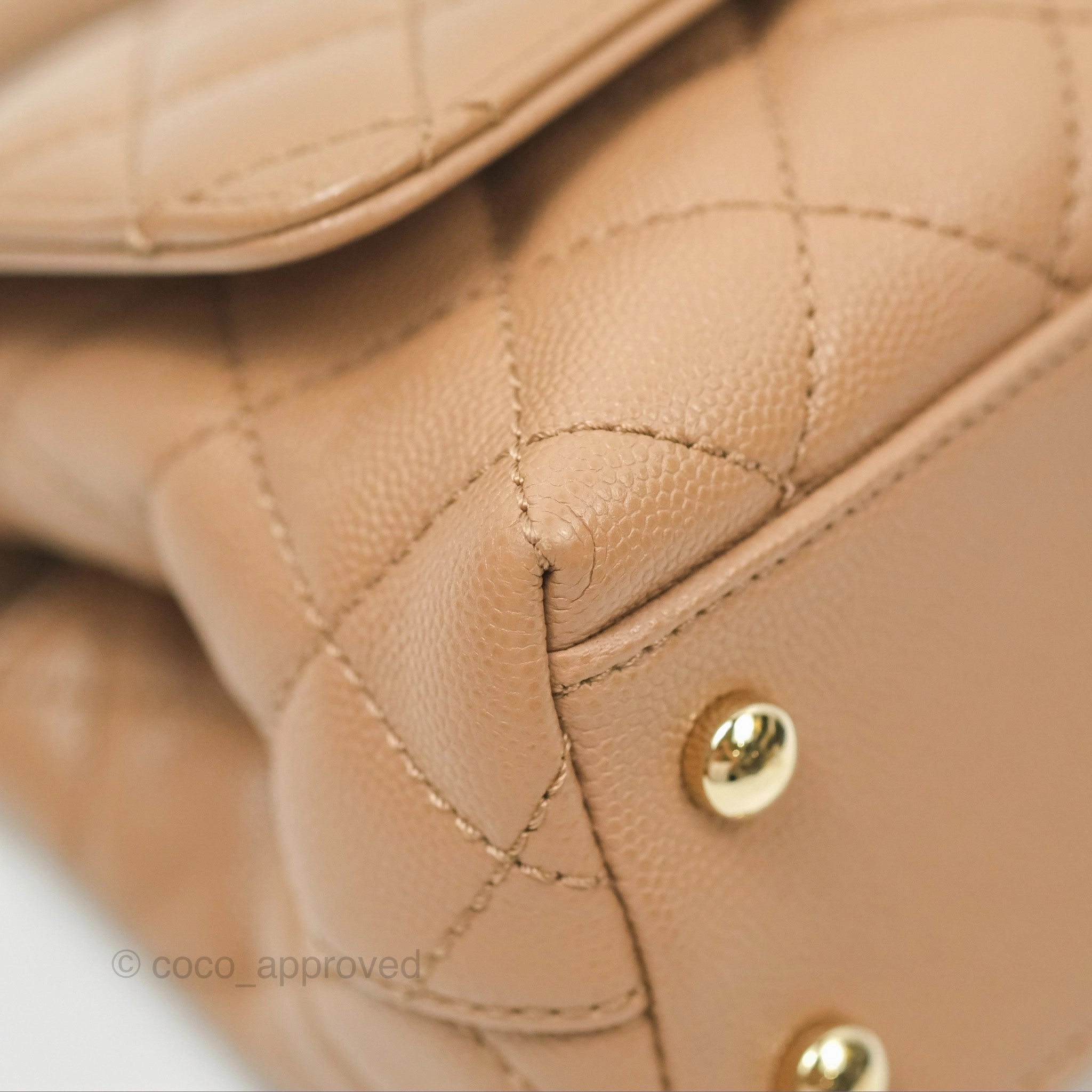Chanel Mini Coco Handle Quilted Beige Caviar Gold Hardware