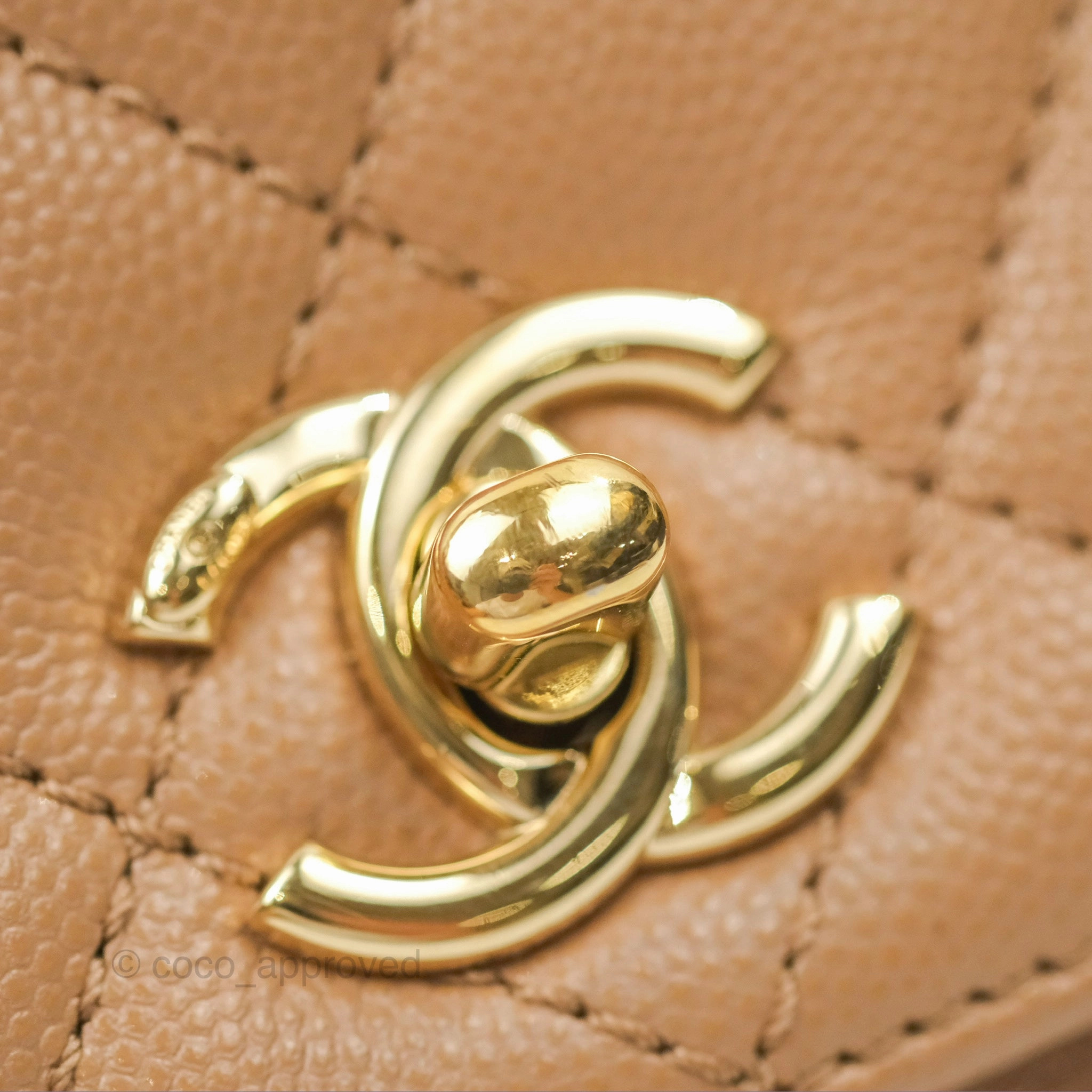 Chanel Mini Coco Handle Quilted Beige Caviar Gold Hardware